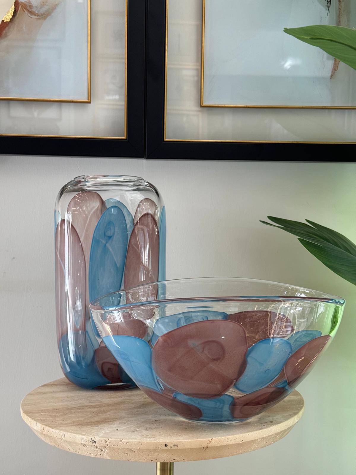 Fuşya Mavi Cam Vazo