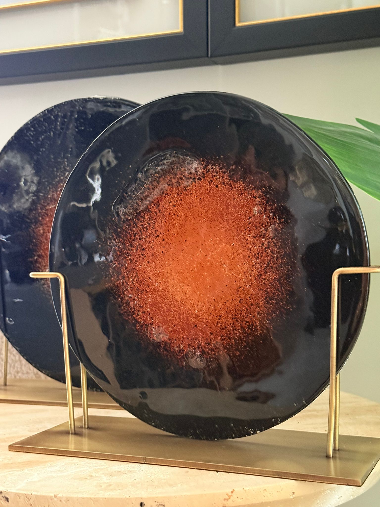 Metal Kaideli Siyah Amber  Cam Disk 2li