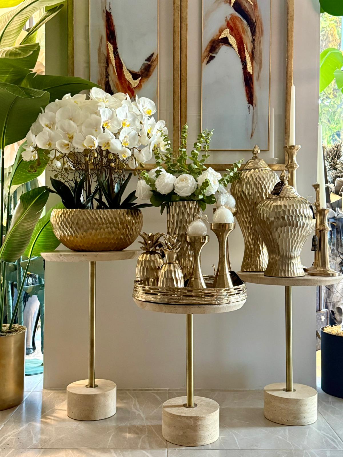 İthal Gold Döküm Vazoda 8 Dal Lüx Islak Orkide Arajmanı 