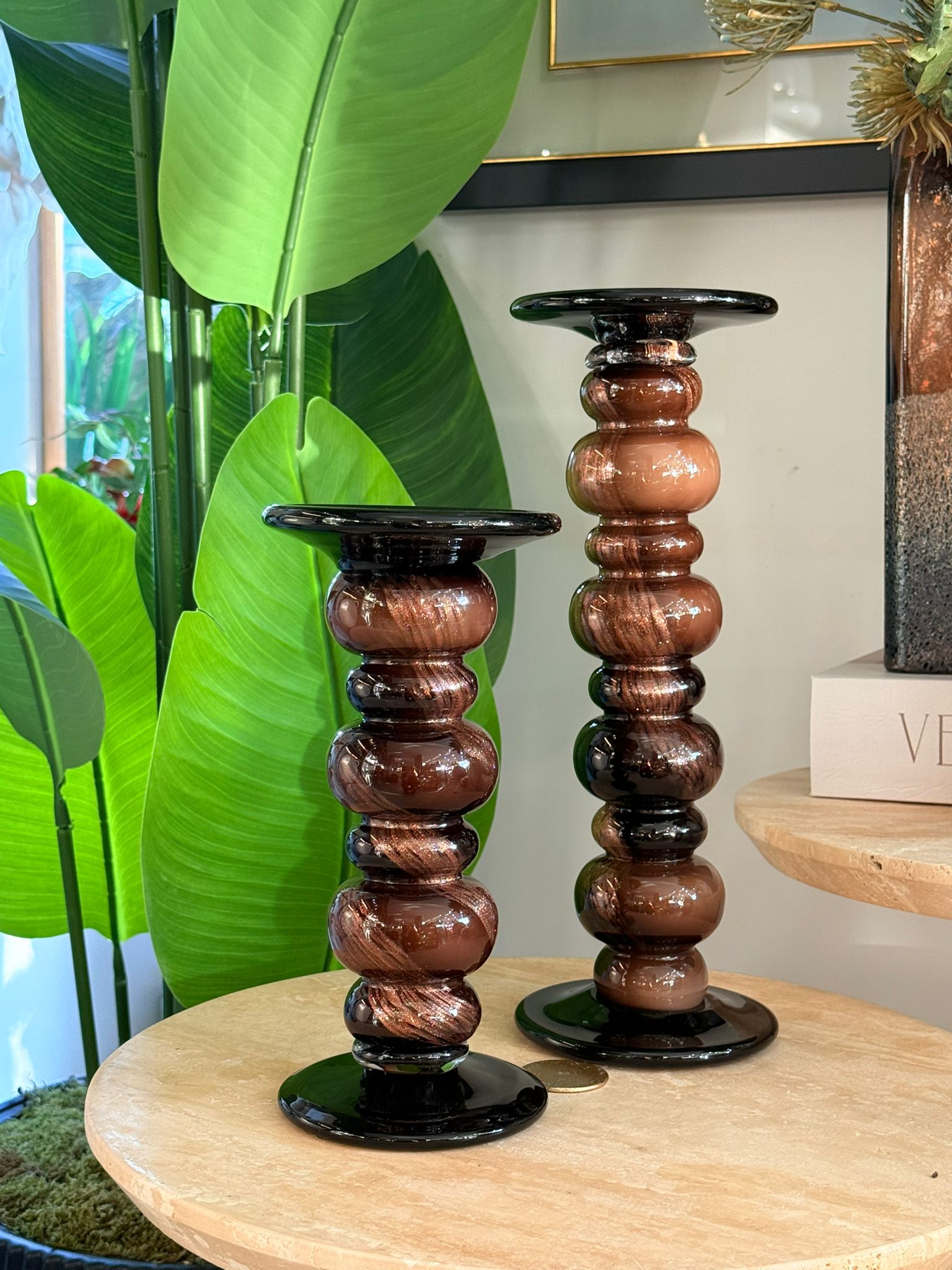 Kahverengi Cam Şamdan 2li