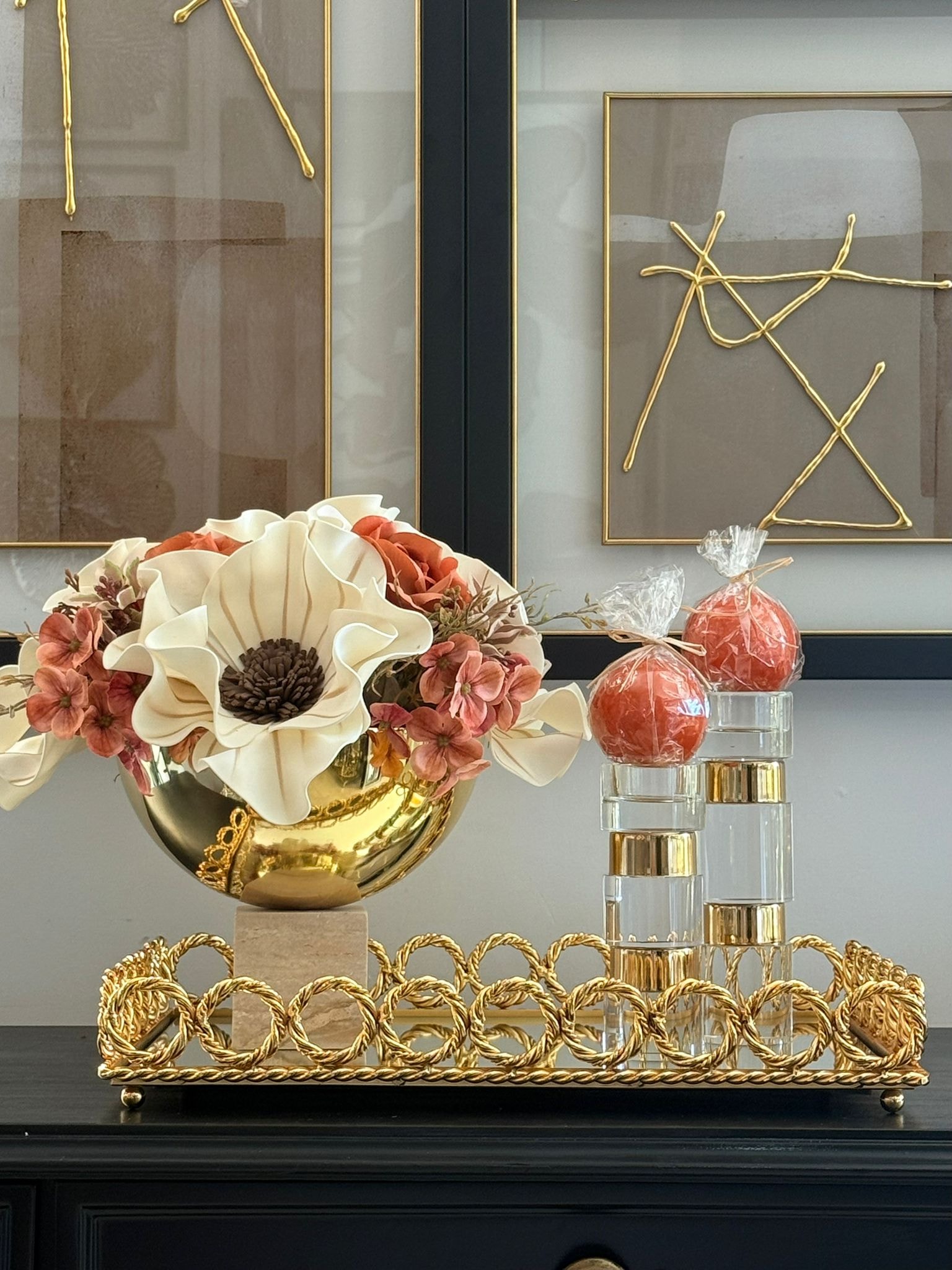 Gold Zincir Halkalı Dikdörtgen Tepsi 