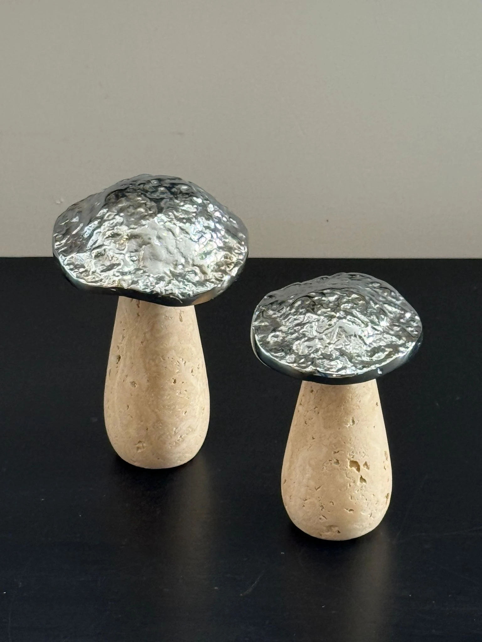 Traverten Kaideli Gümüş Prinç Dekorlu Mantar 2li 