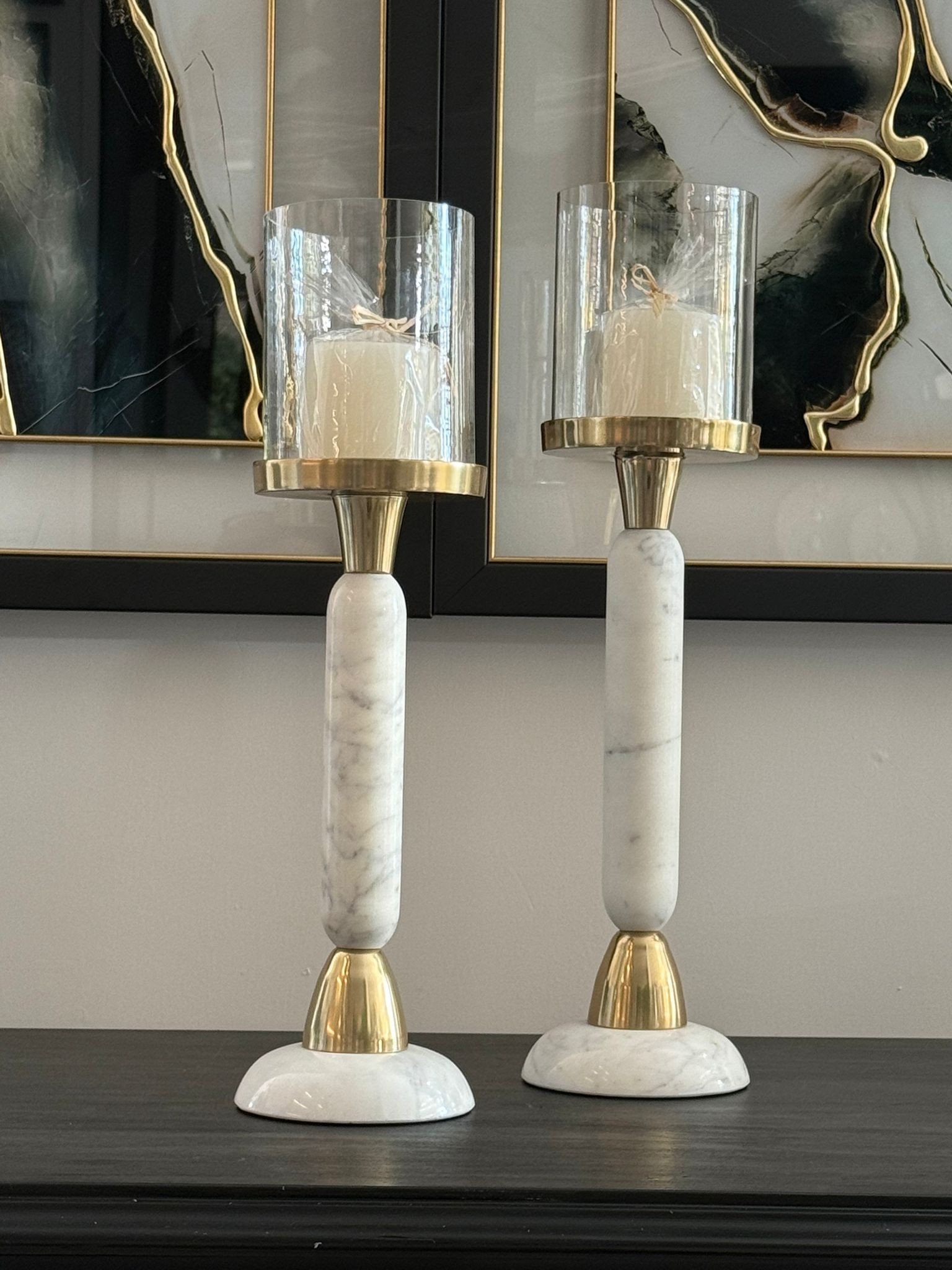 Mermer Ayaklı Ortası Beyaz Şamdan 2li