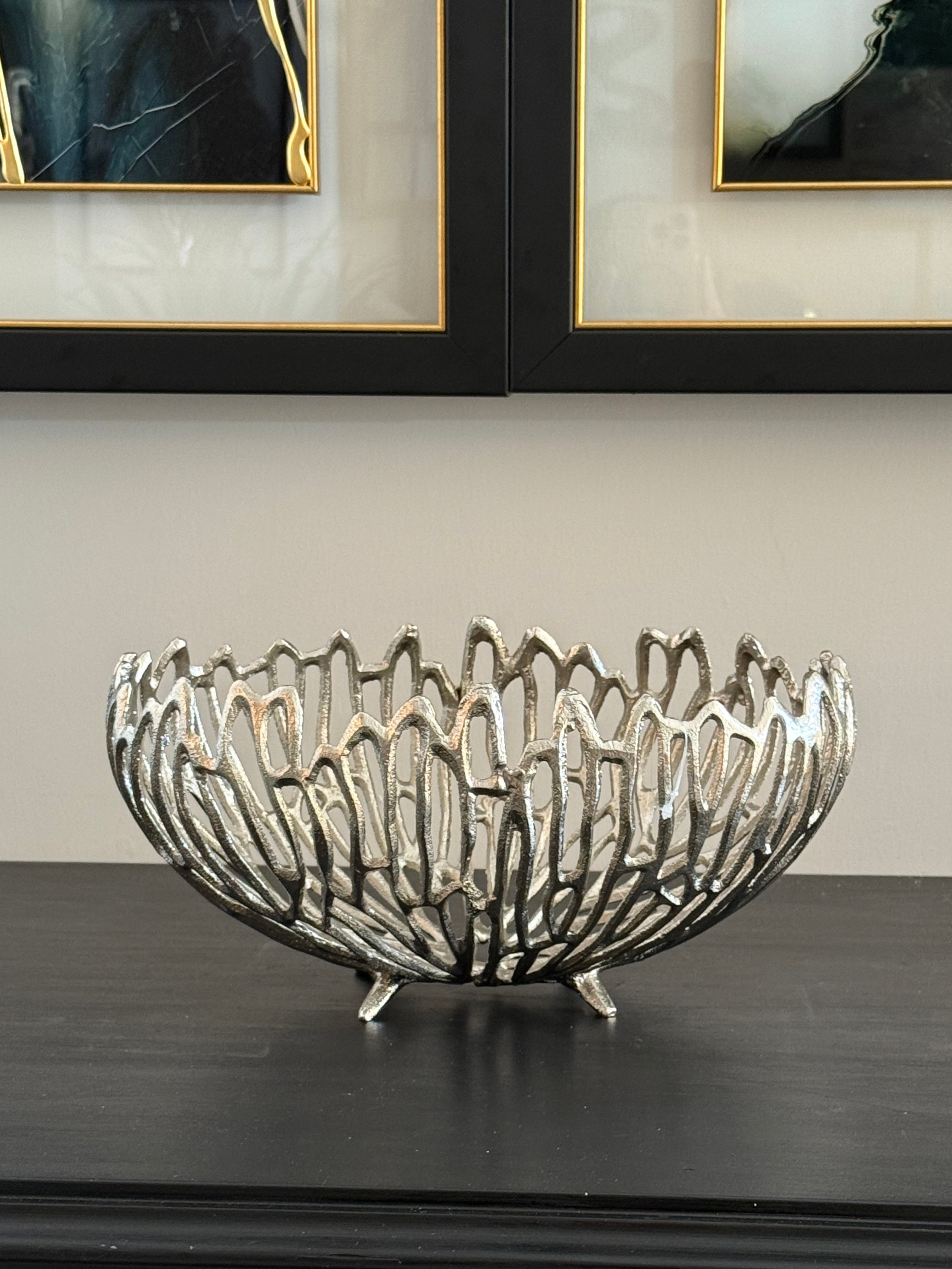 Döküm Kase Desenli  Oval Gümüş 28 cm