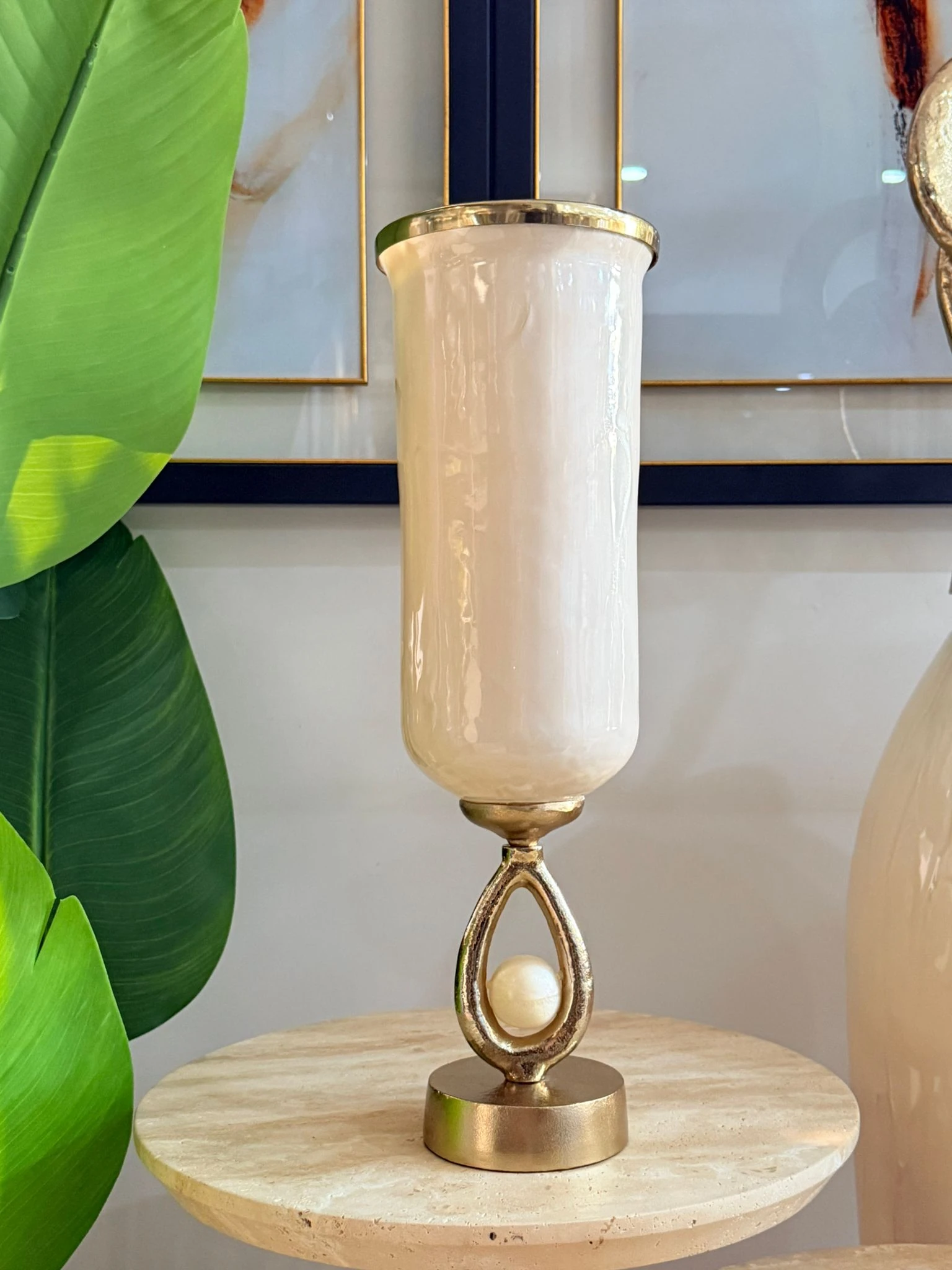 Krem Gold İnci Dekorlu Vazo