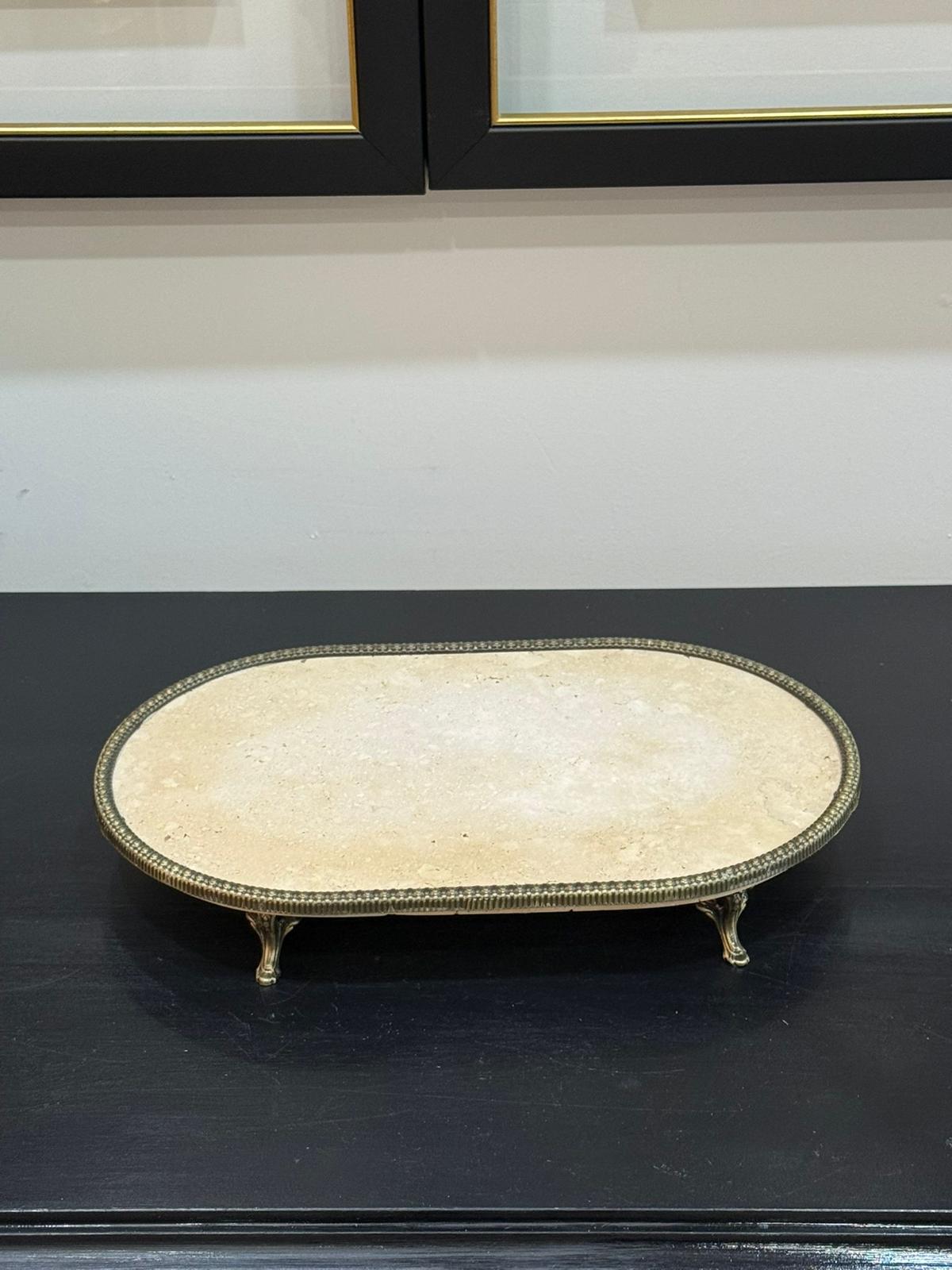 Traverten Oval Eskitme Prinç Ayaklı Sunumluk