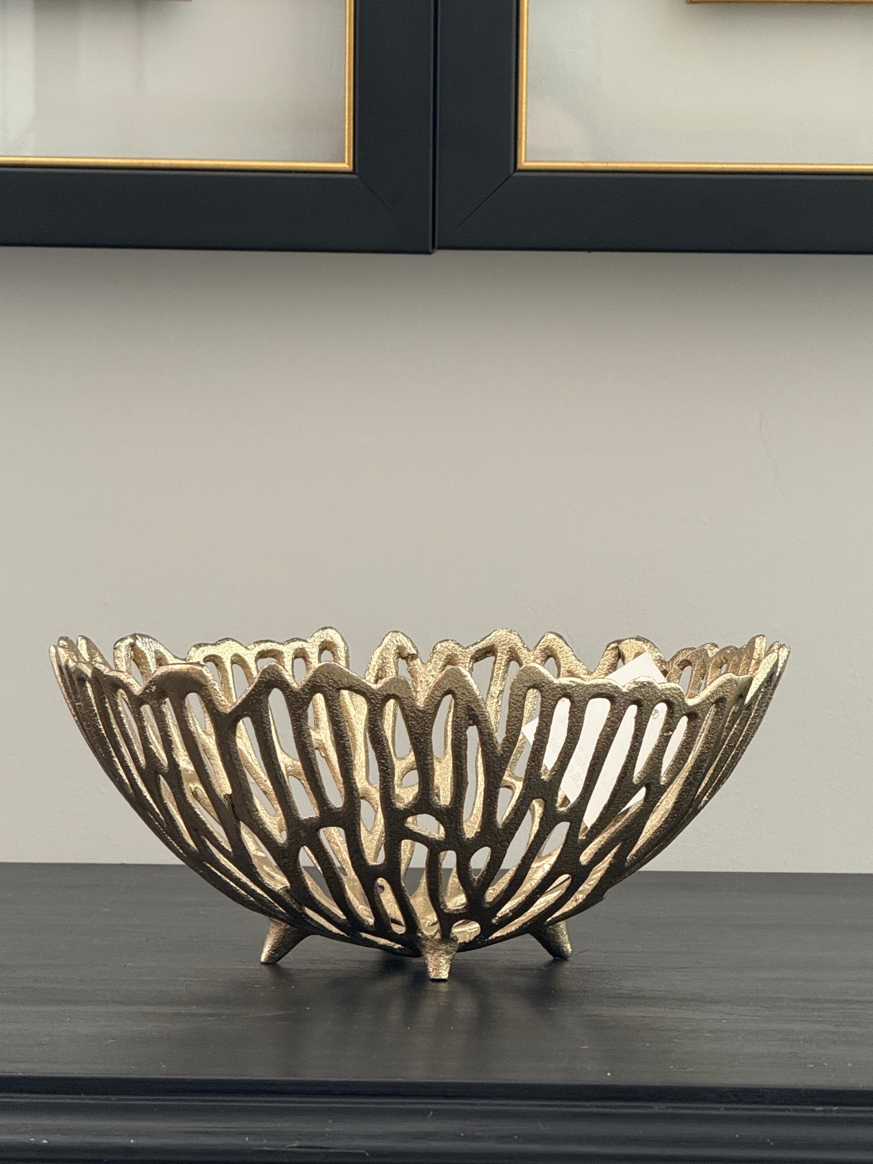 Döküm Kase Desenli Yuvarlak Gold 25 cm
