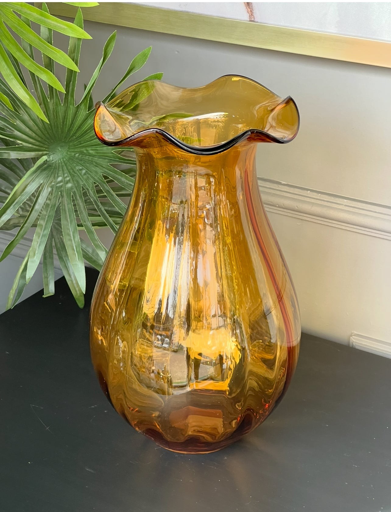 Amber Cam Boğumlu Vazo 22*22*38 cm