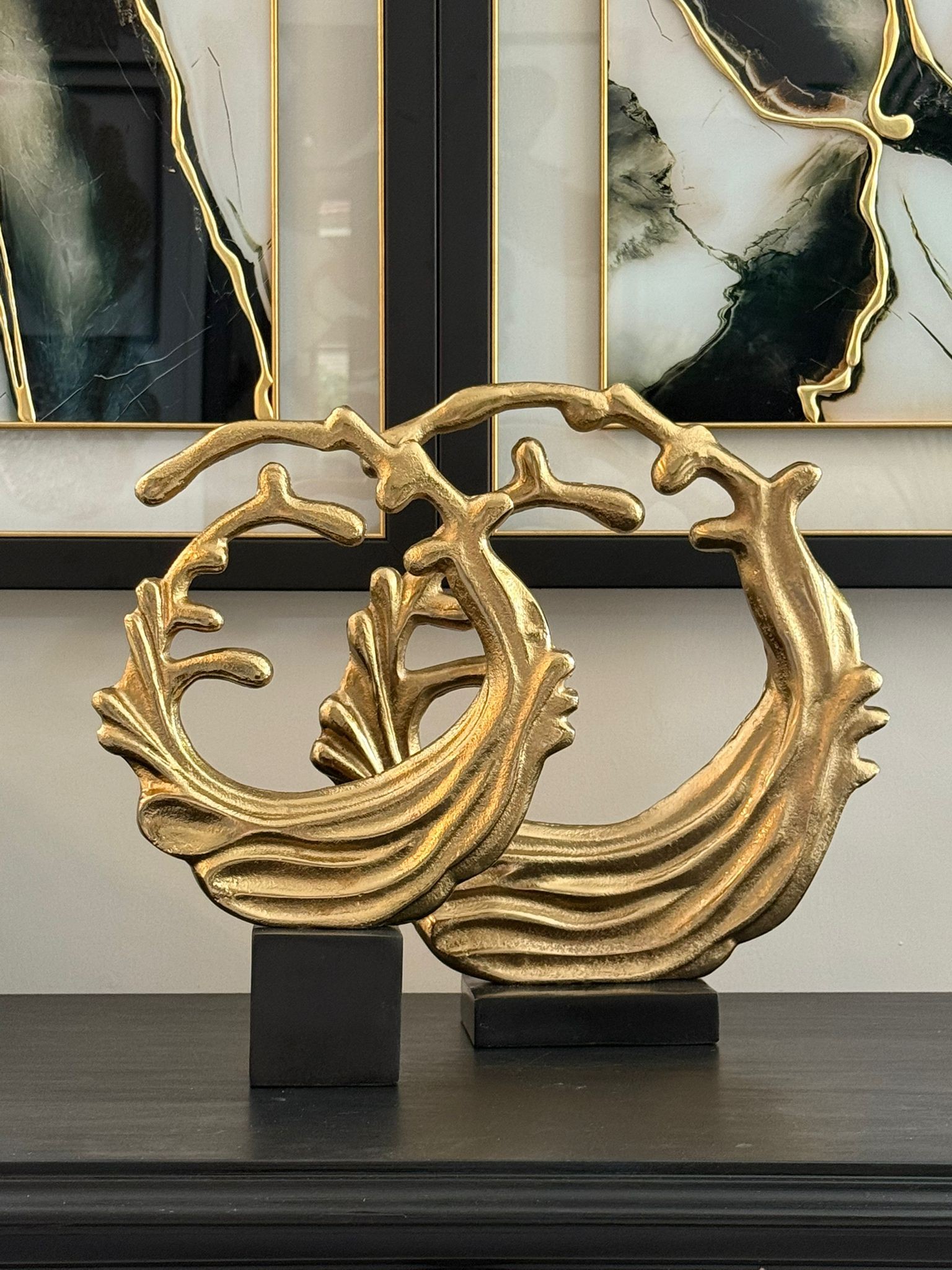 Mermer Kaideli Döküm Gold Soyut Obje 2li