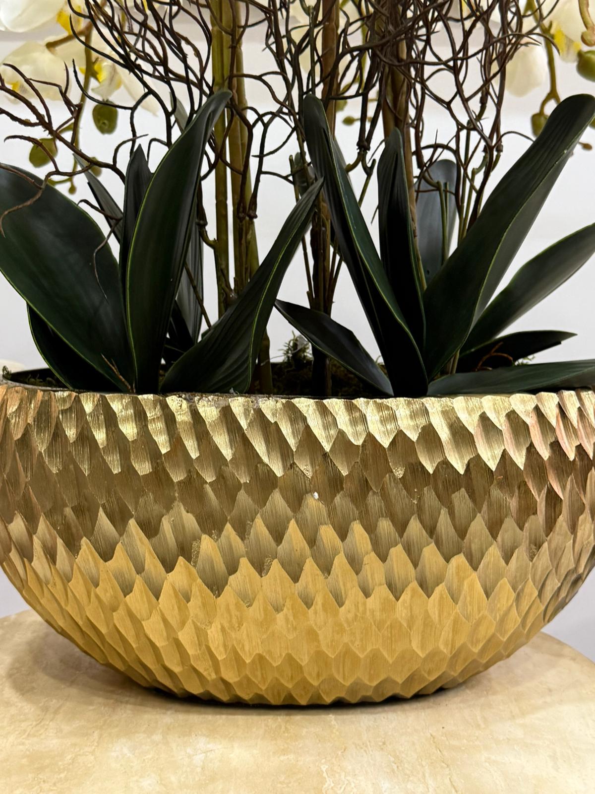 İthal Gold Döküm Vazoda 8 Dal Lüx Islak Orkide Arajmanı 