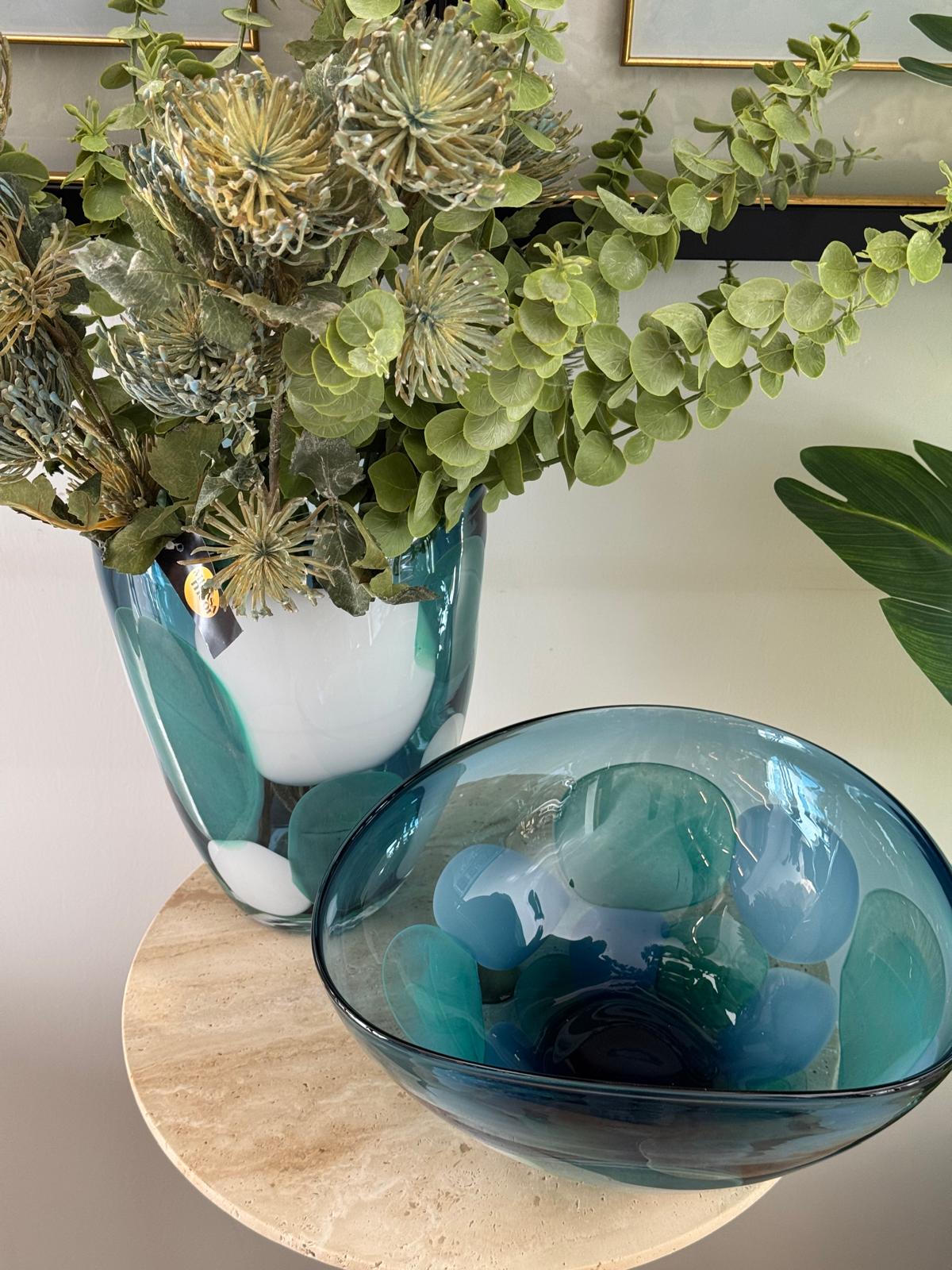 Mavi Yeşil Beyaz Cam Vazo 