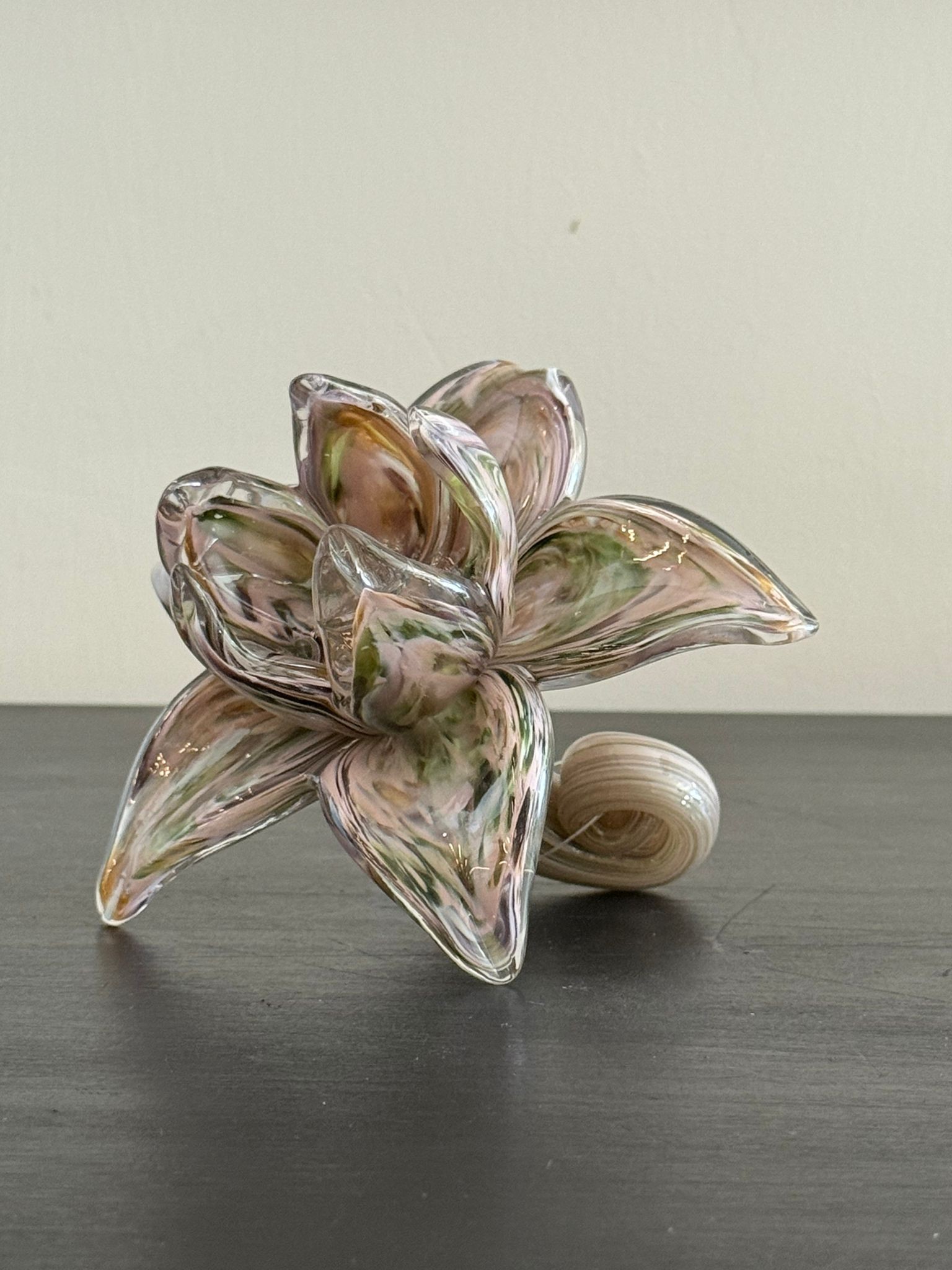 Pembe Yeşil Handmade Cam Çiçek 