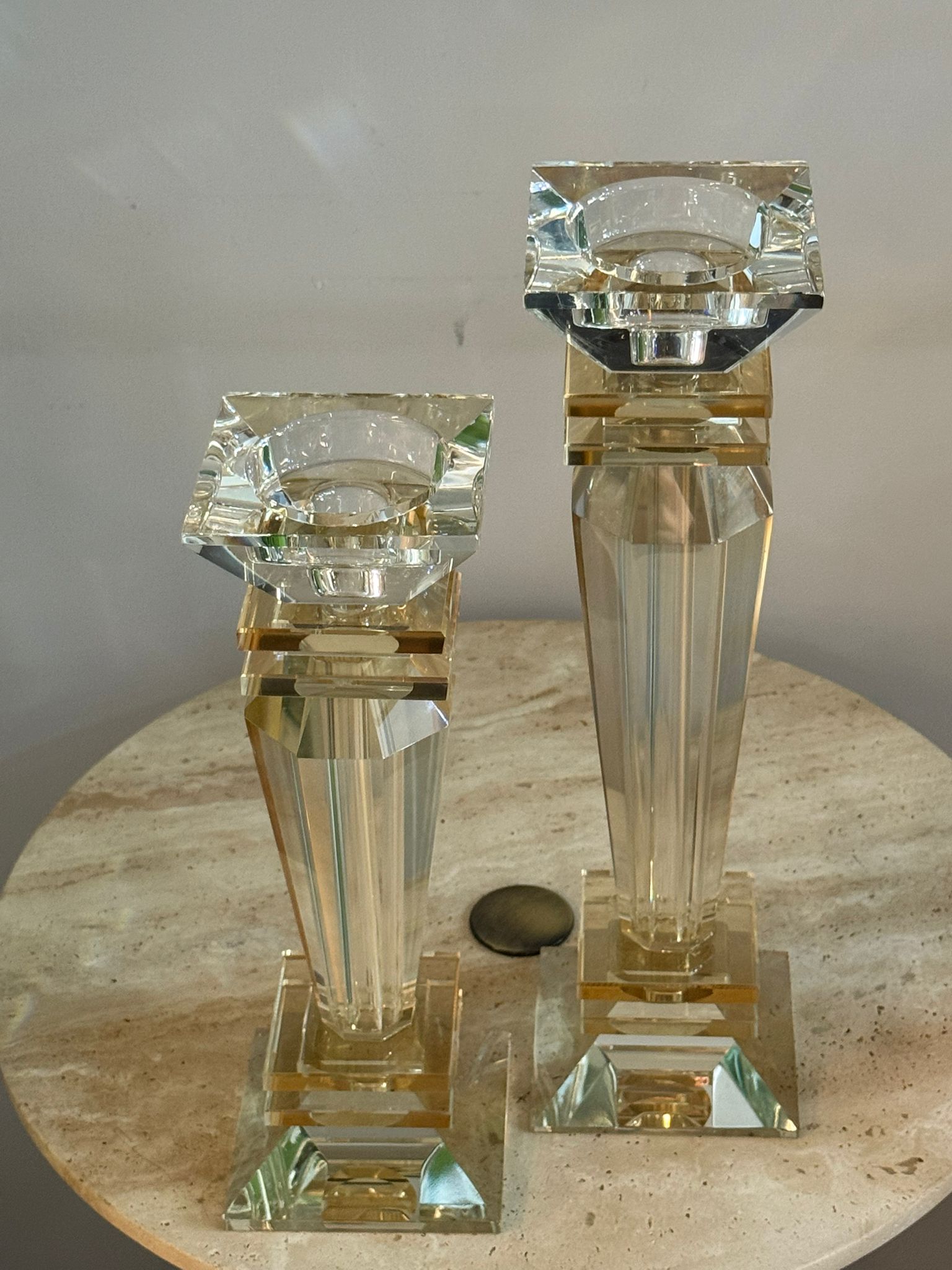 Bal Rengi Kristal Şamdan 2li