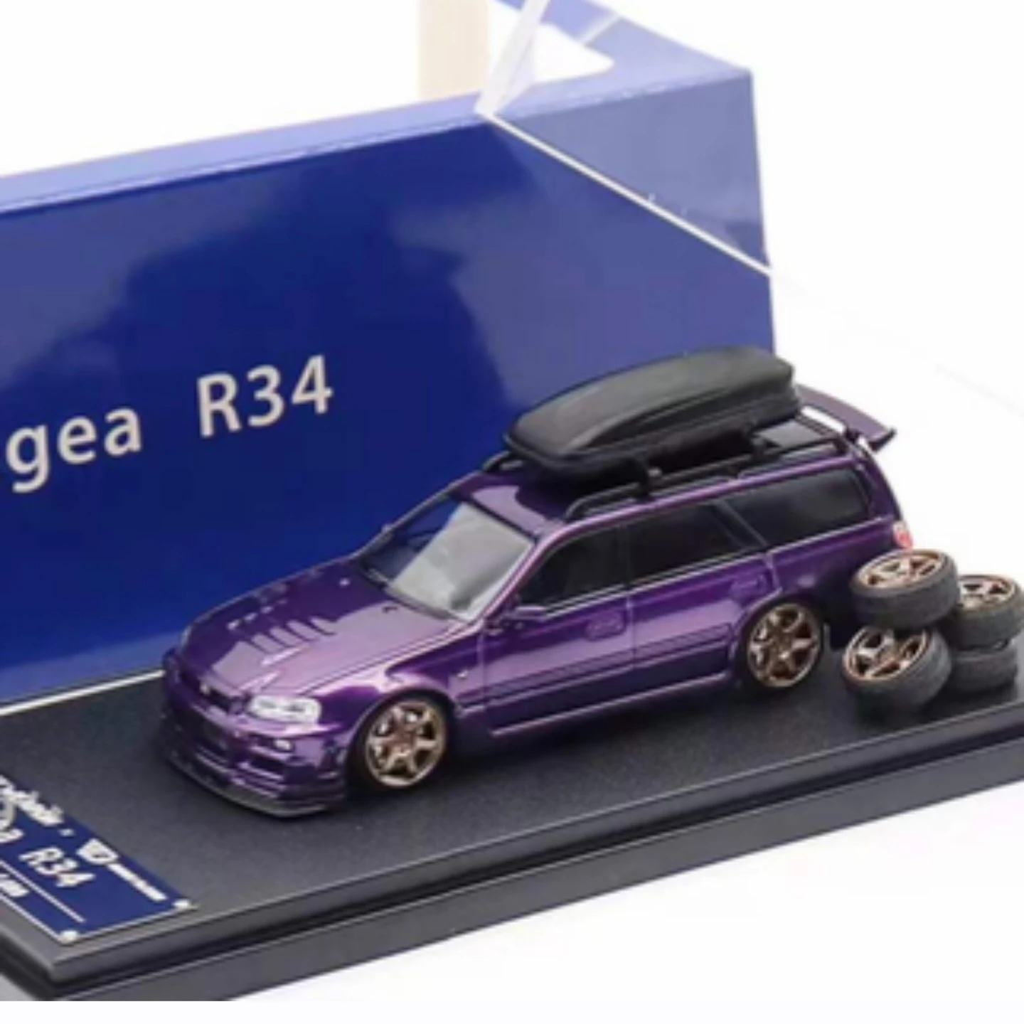 1/64 Nissan GT-R R34 SW Bord Bagaj ve 4 Adet Yedek Jant Lastik Setli 