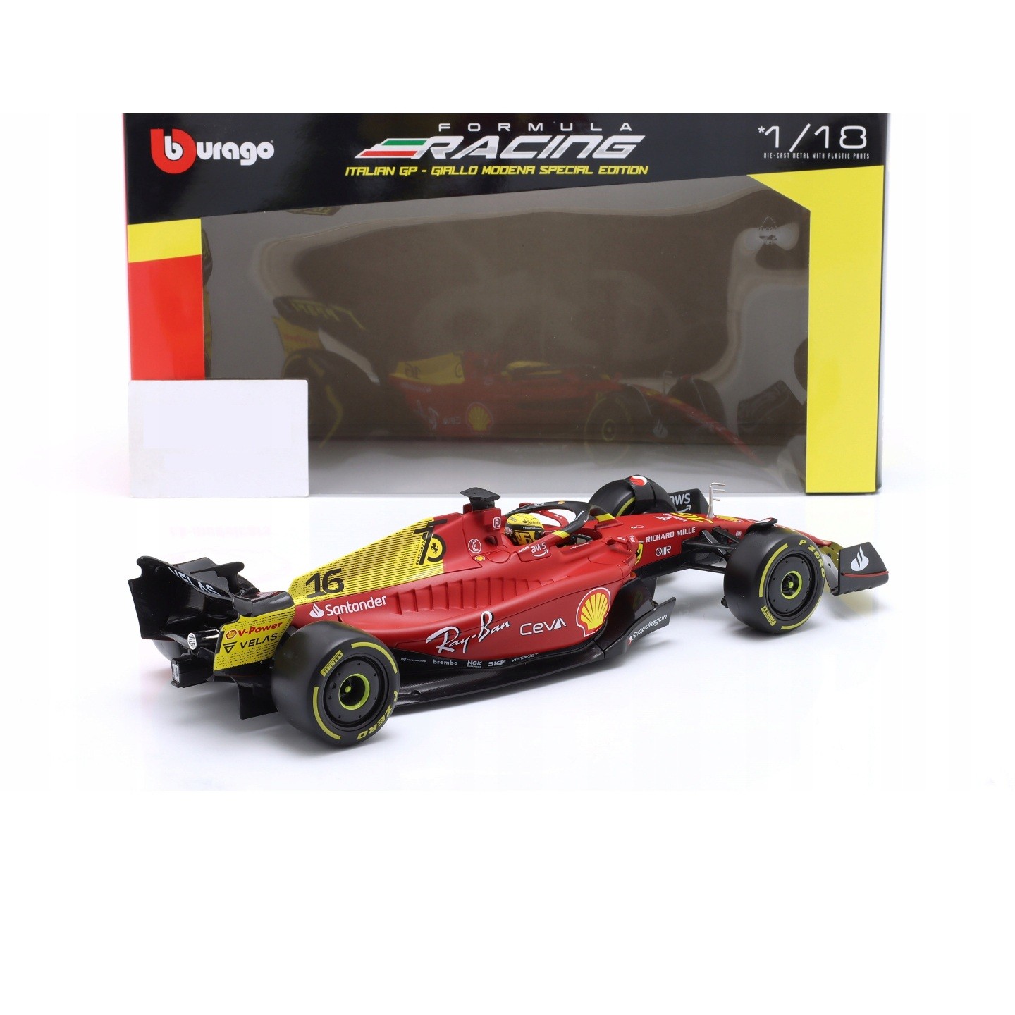 1:18 Bburago Ferrari F1 75 Charles Leclerc 2022 Monza GP Özel Tasarım 