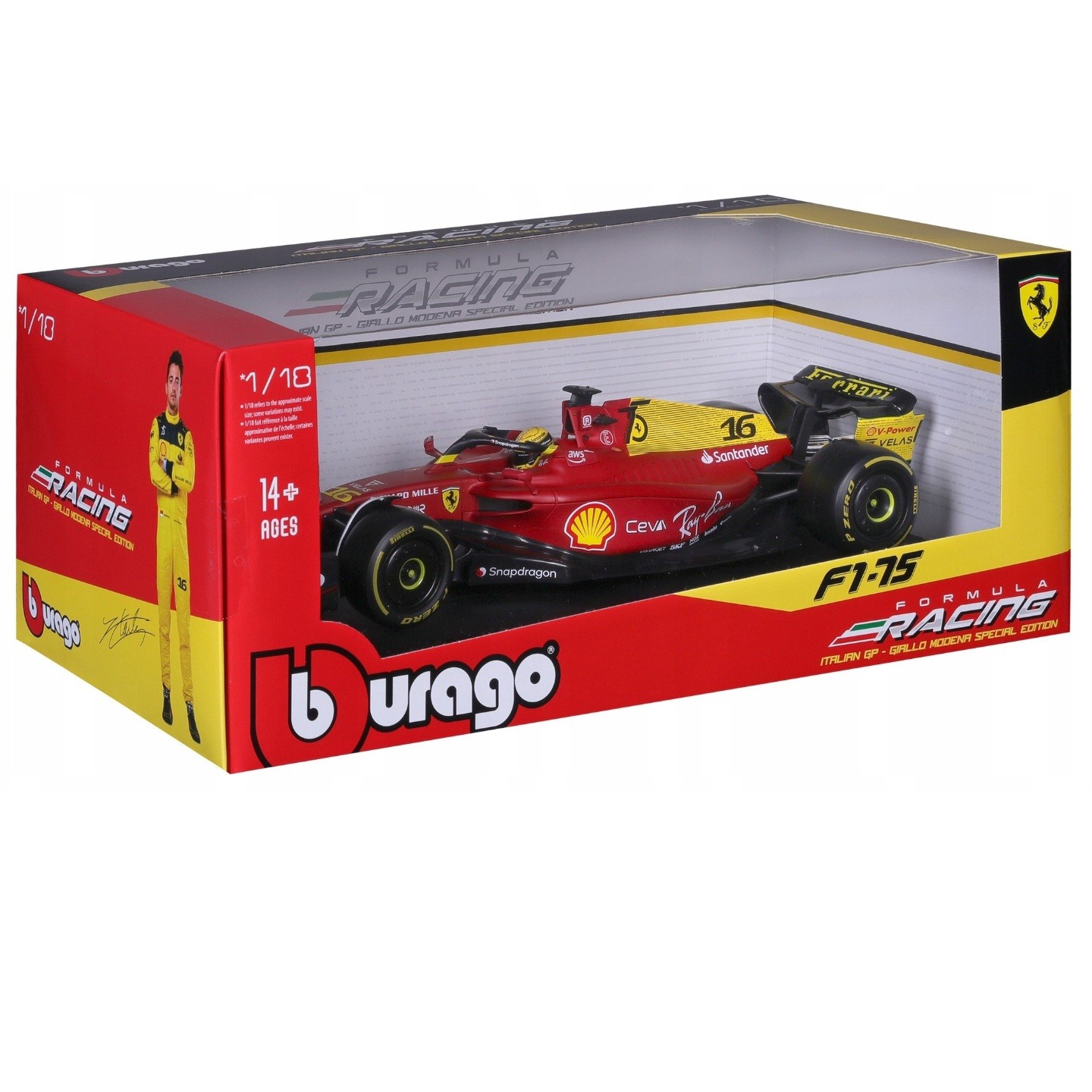 1:18 Bburago Ferrari F1 75 Charles Leclerc 2022 Monza GP Özel Tasarım 