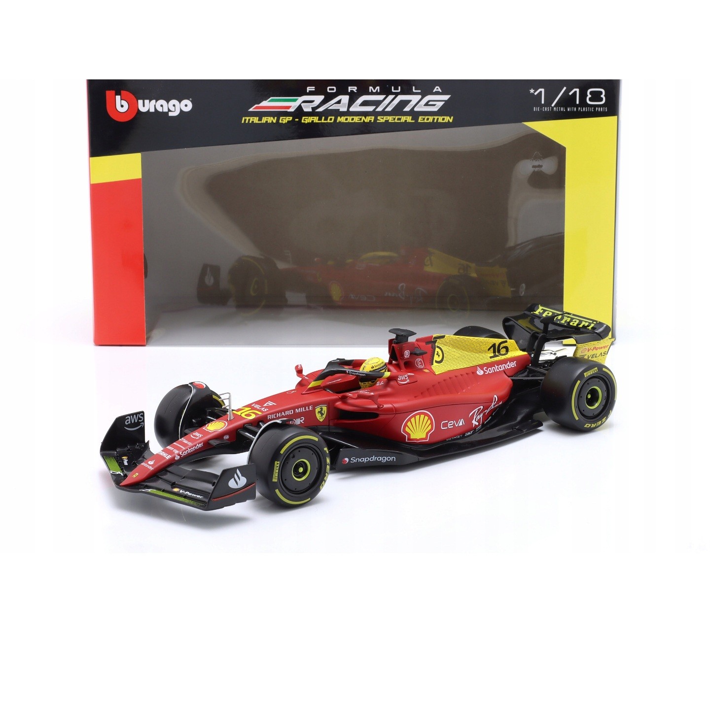 1:18 Bburago Ferrari F1 75 Charles Leclerc 2022 Monza GP Özel Tasarım 