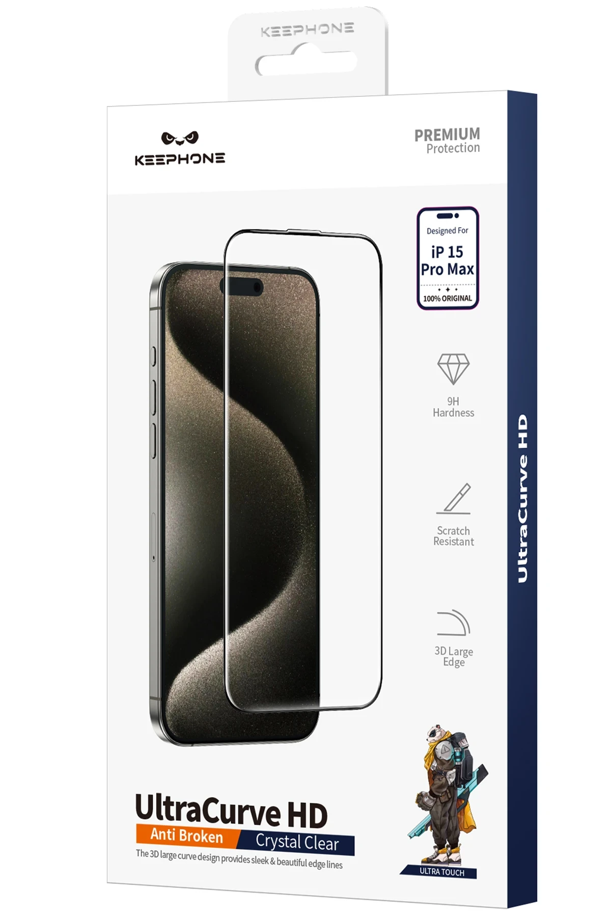 Keephone iPhone 15 Pro Max UltraCurve HD 3D Cam Ekran Koruyucu - Siyah