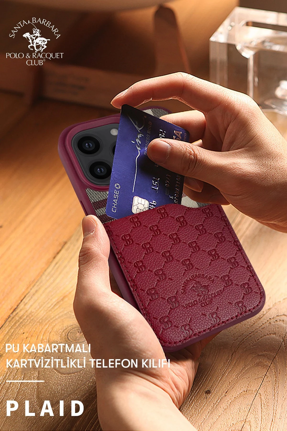 Santa Barbara Polo Racquet Club iPhone 13 Pro Plaid Kartvizitli Kapak