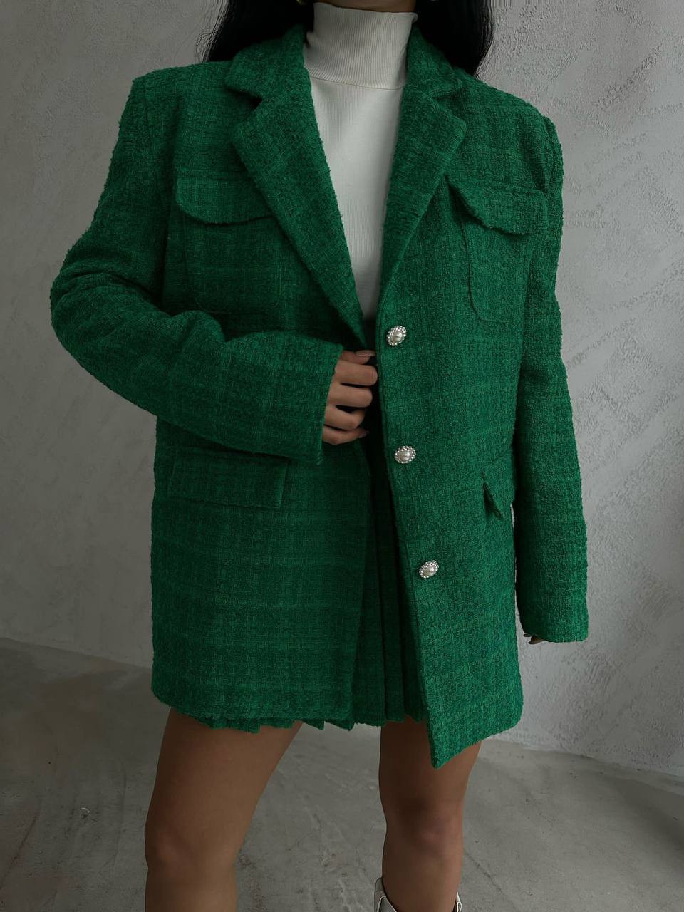 Tüvi̇t Ceket Pi̇li̇li̇ Etek Takım Yeşil
