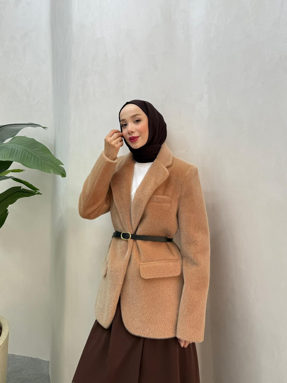 ALPAKA KEMERLİ CEKET (CAMEL)