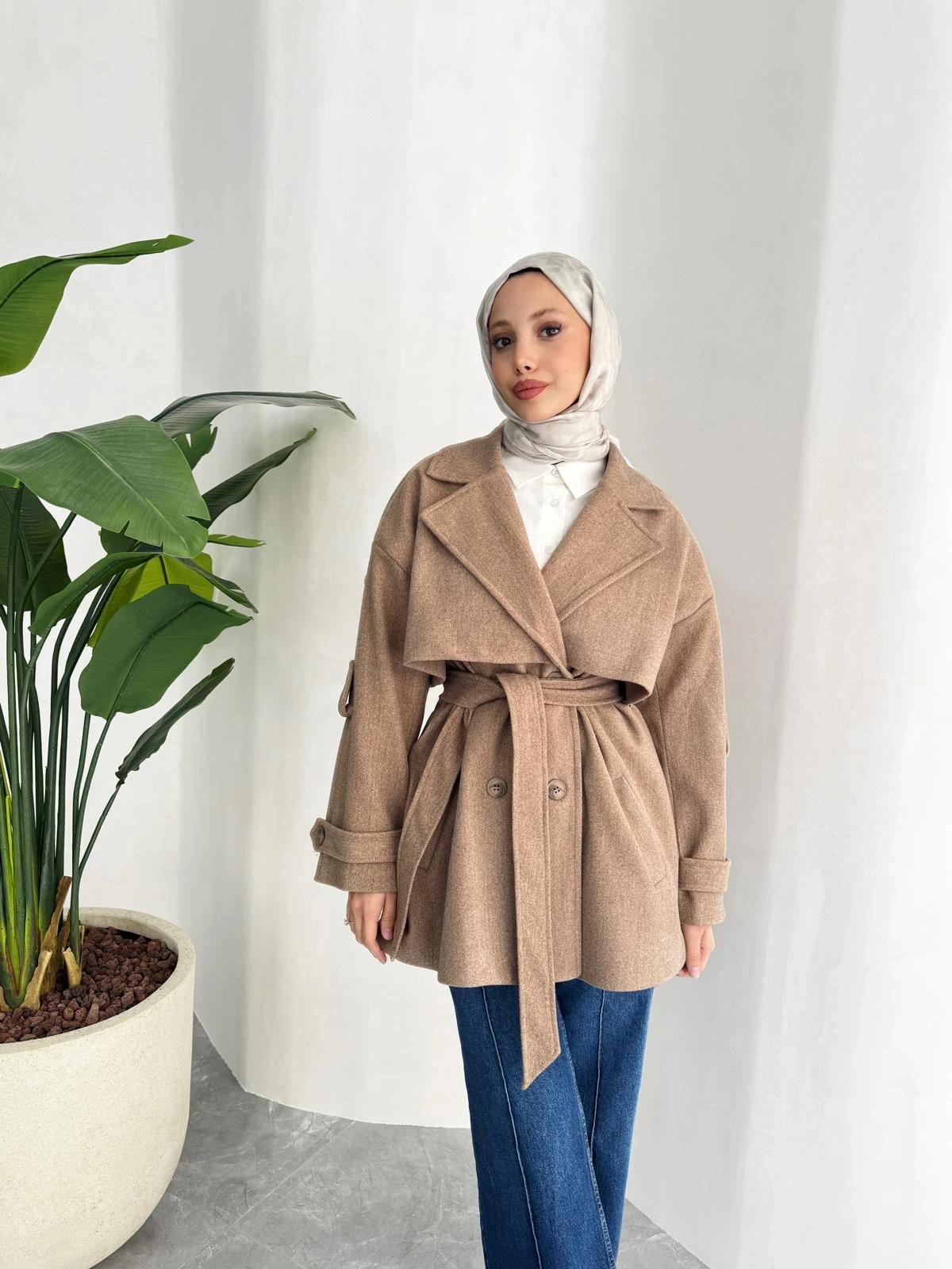 KISA OVERSİZE KAŞE KABAN (CAMEL)