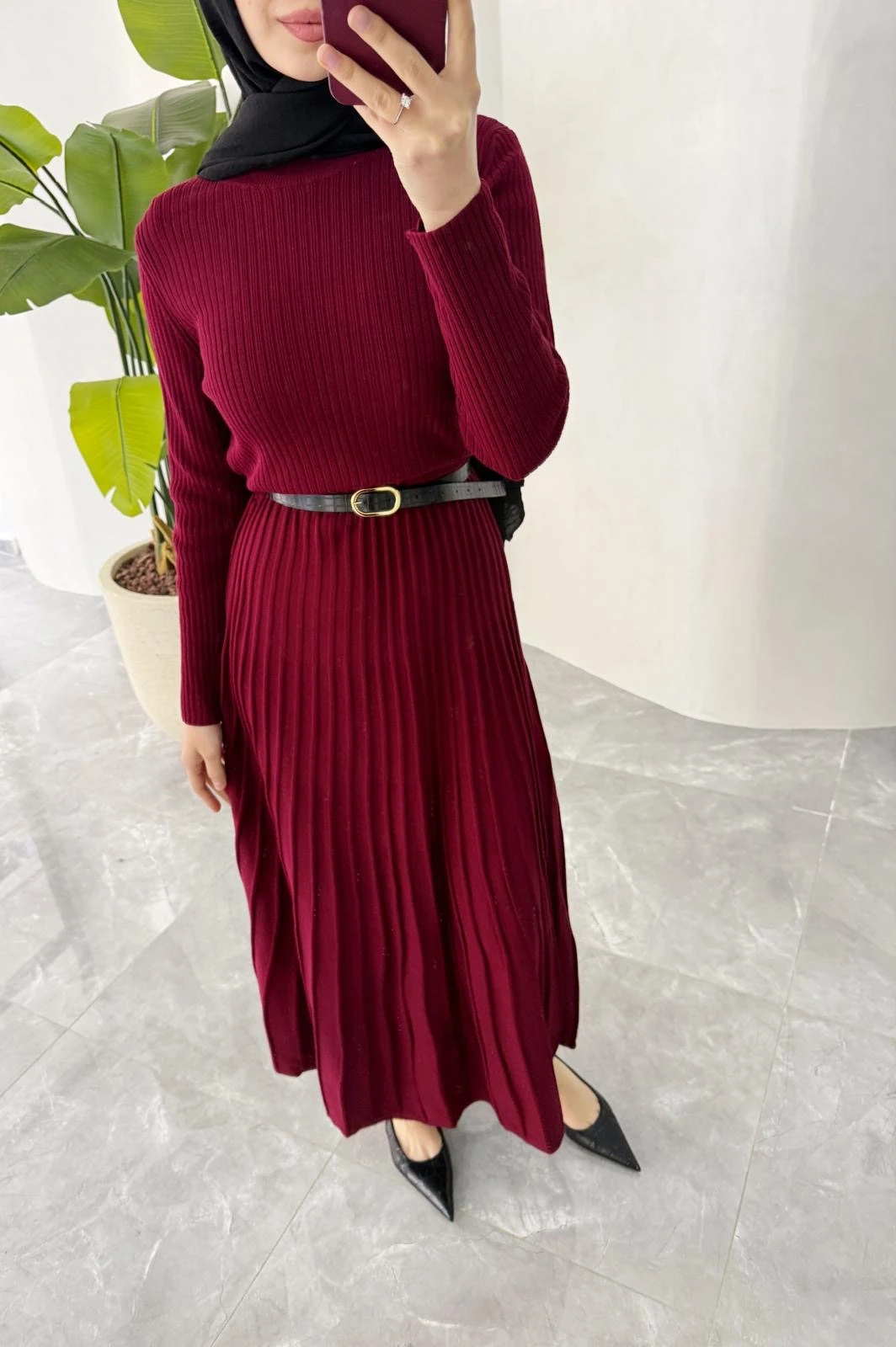 TRİKO ELBİSE (BORDO)