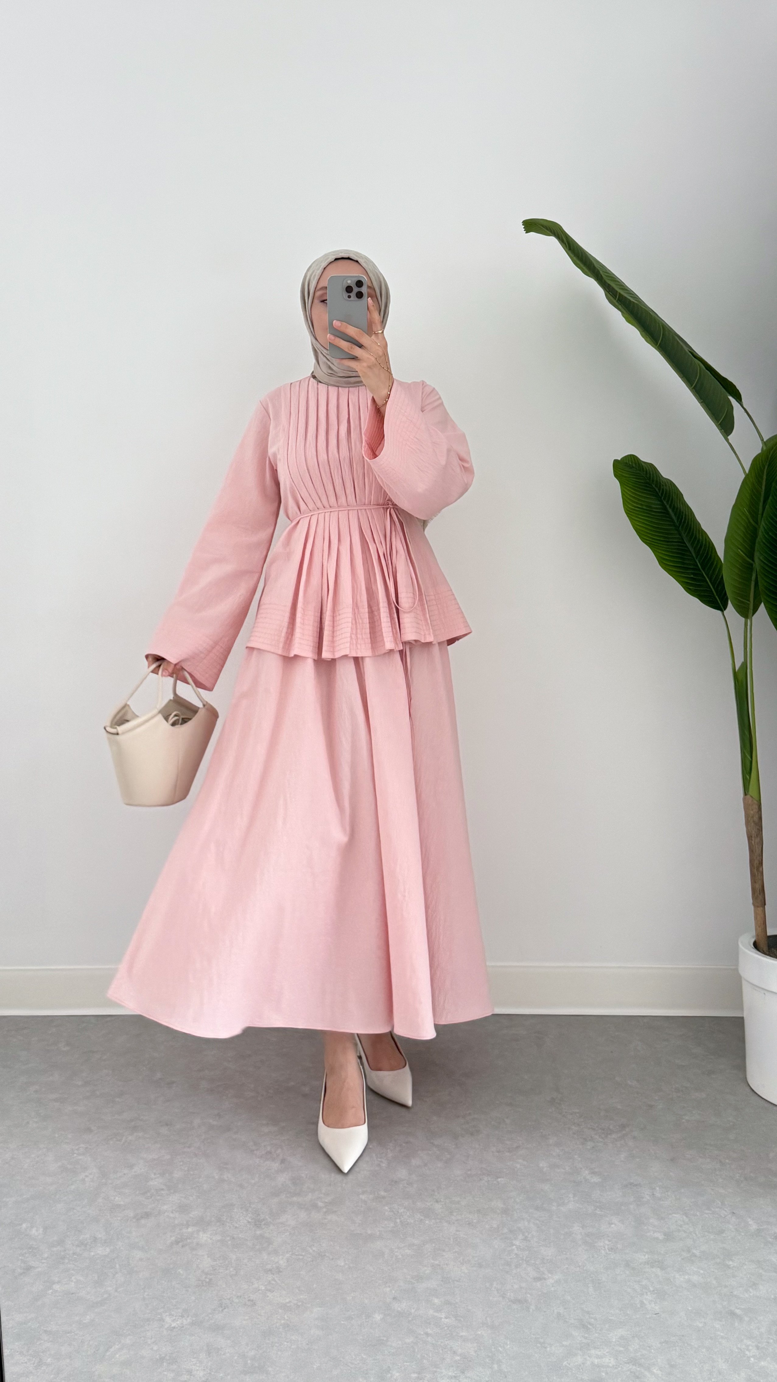 PİLİSE ETEKLİ TAKIM (PEMBE)