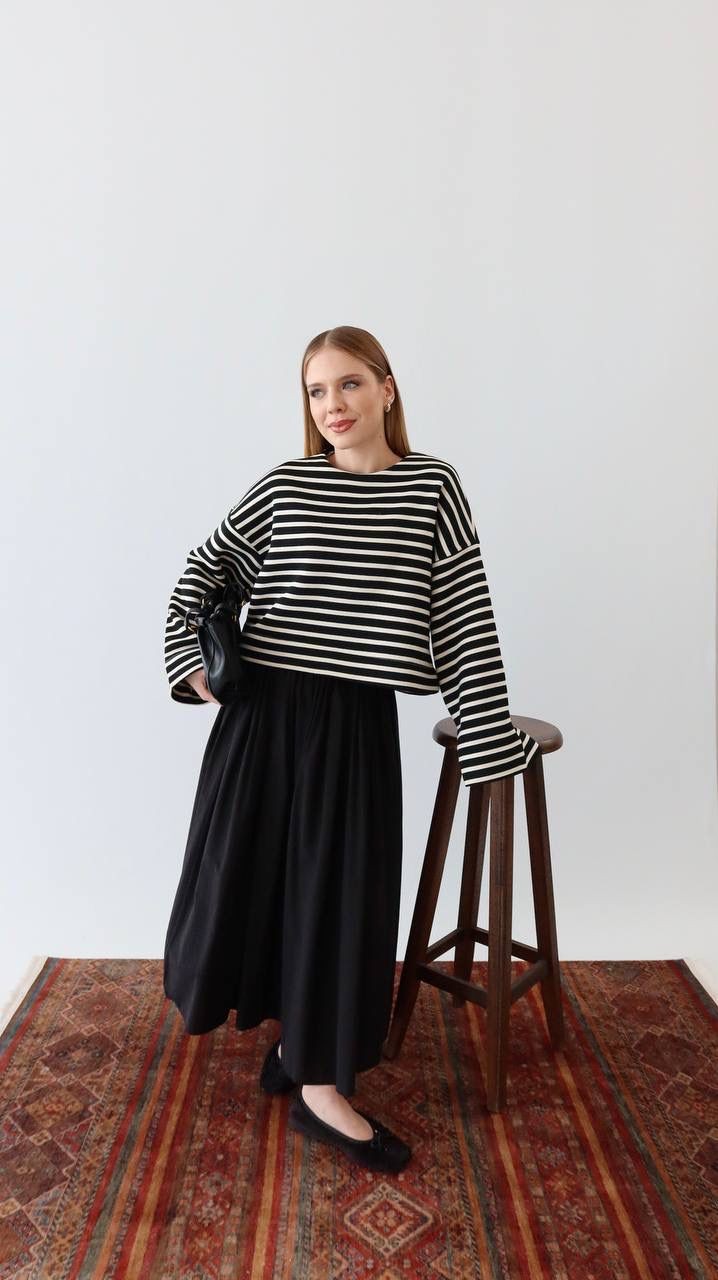 ÇİZGİLİ CROP SWEAT (SİYAH)