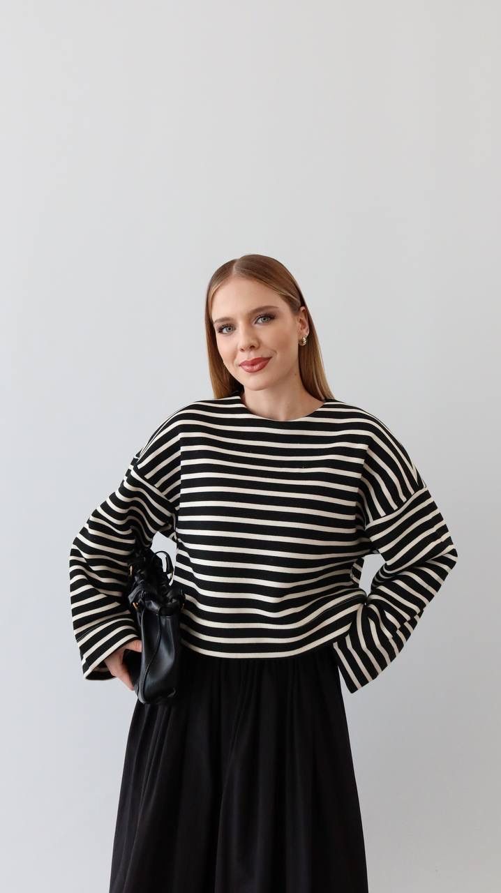 ÇİZGİLİ CROP SWEAT (SİYAH)