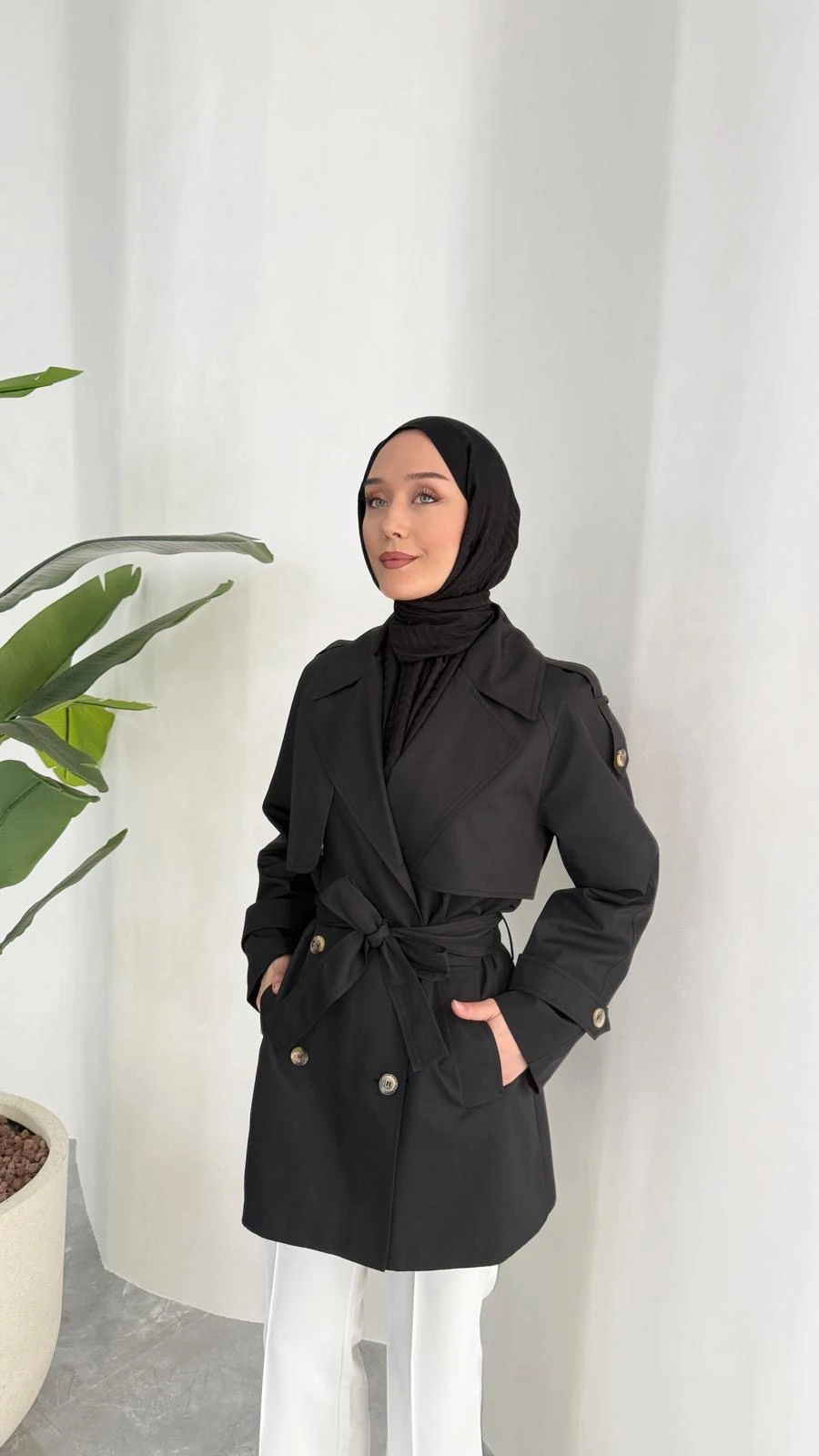 KISA COOL TRENÇKOT (SİYAH)