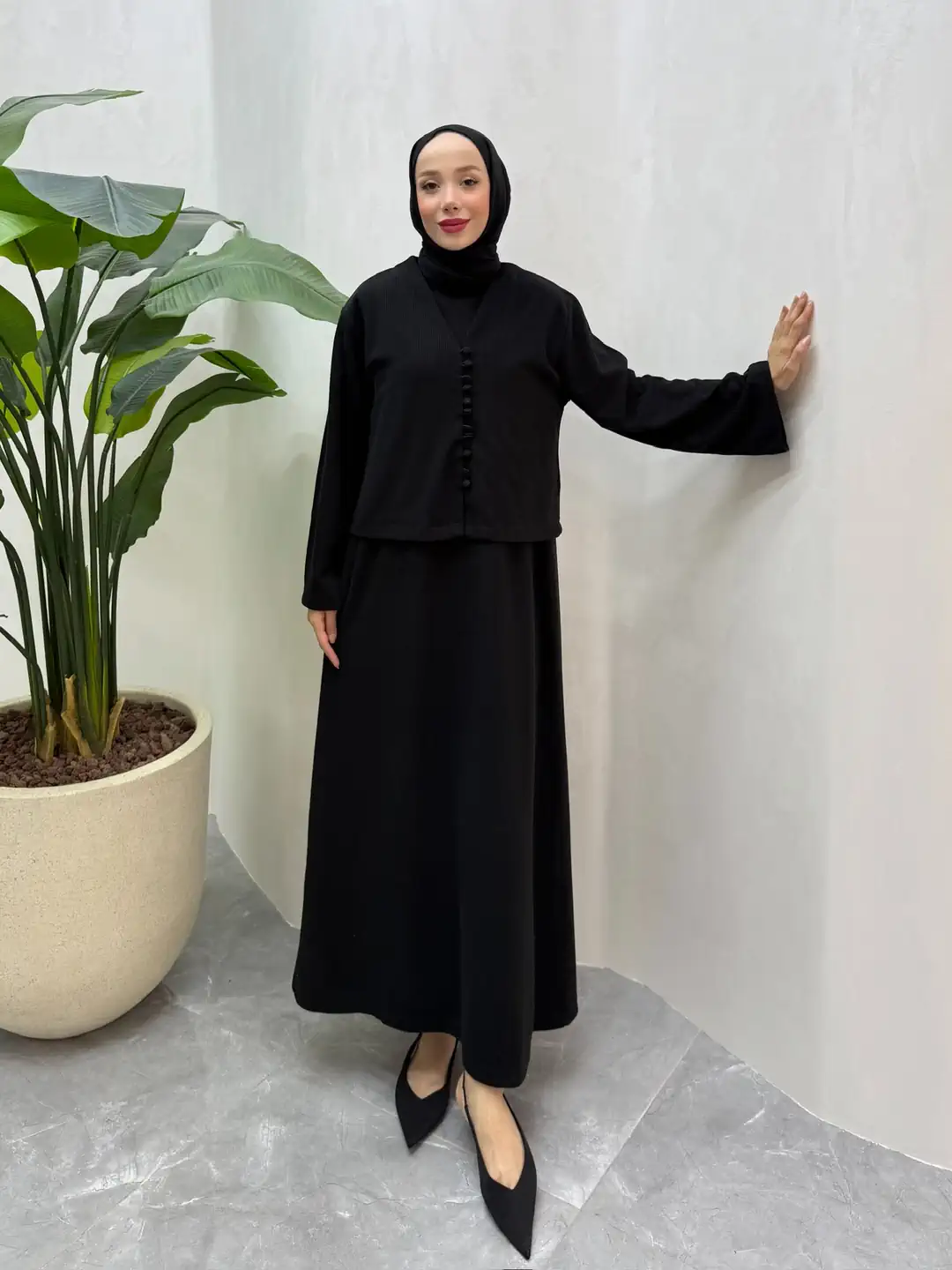 HIRKALI TRİKO ELBİSE (SİYAH)