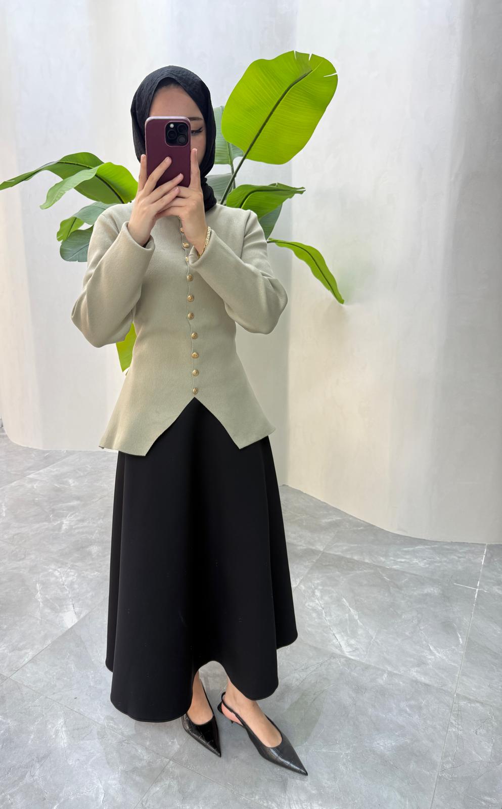 GOLD DÜĞMELİ MERSERİZE HIRKA (TAŞ RENGİ)