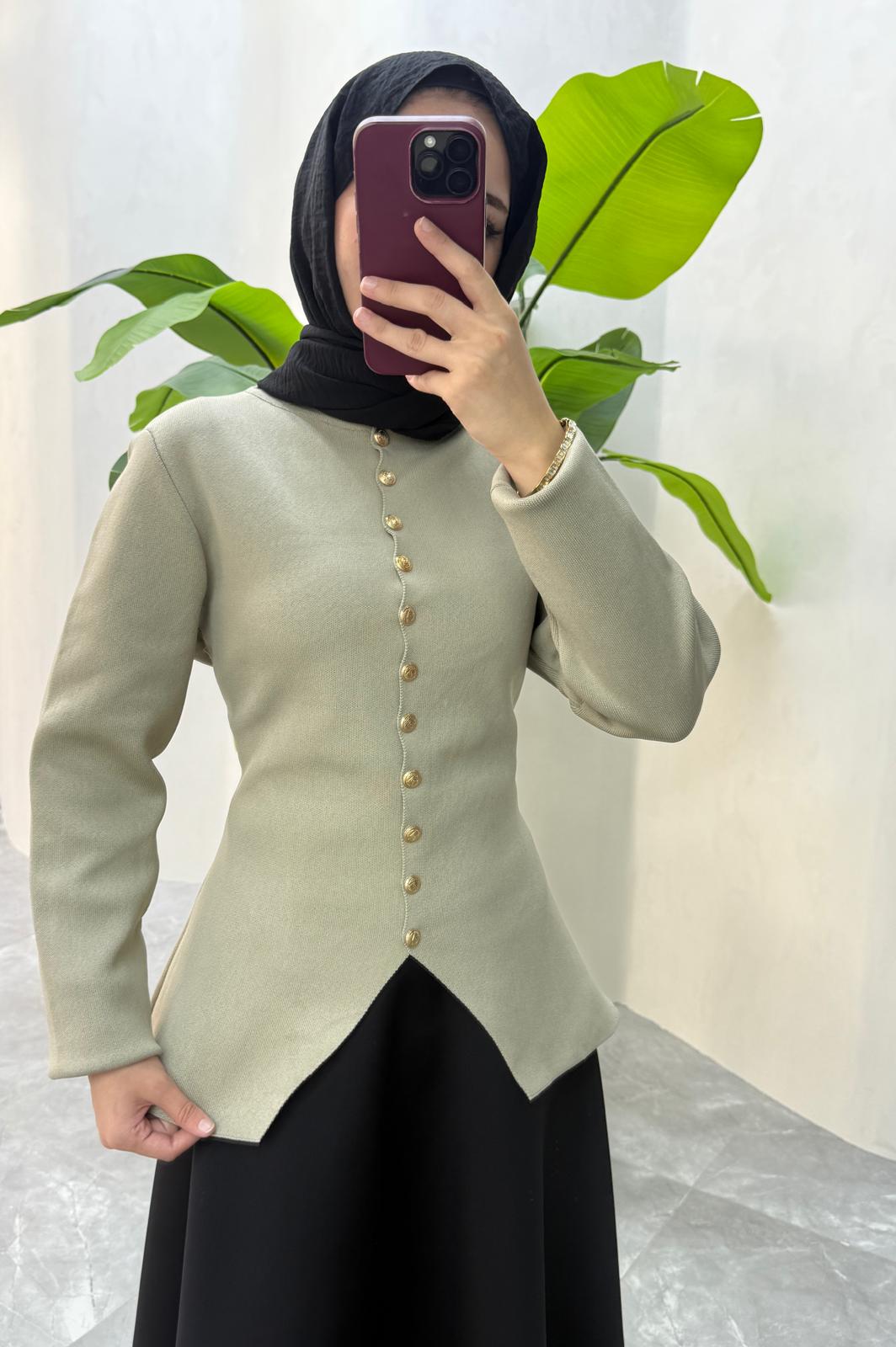 GOLD DÜĞMELİ MERSERİZE HIRKA (TAŞ RENGİ)