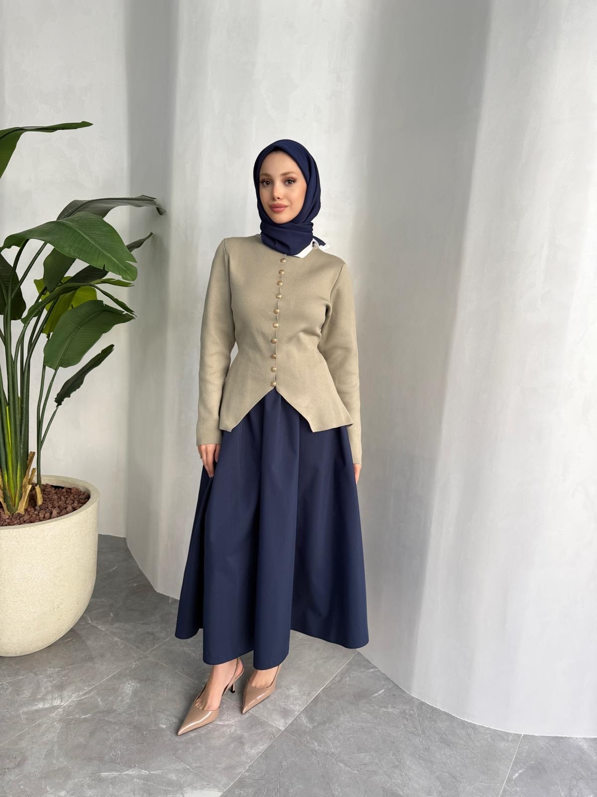 GOLD DÜĞMELİ MERSERİZE HIRKA (TAŞ RENGİ)