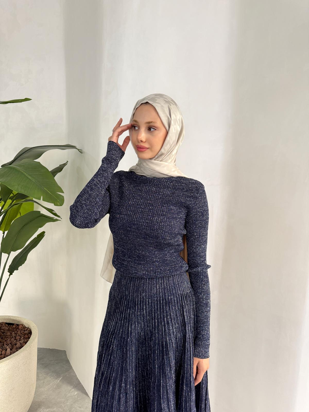 ELLA SİMLİ TRİKO ELBİSE (LACİVERT)