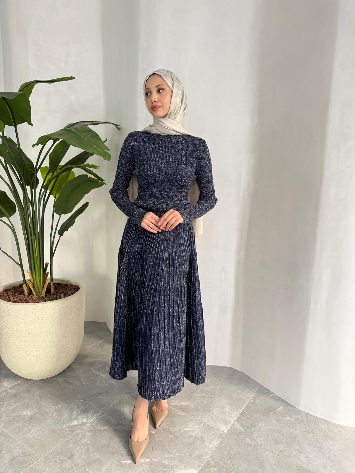 ELLA SİMLİ TRİKO ELBİSE (LACİVERT)