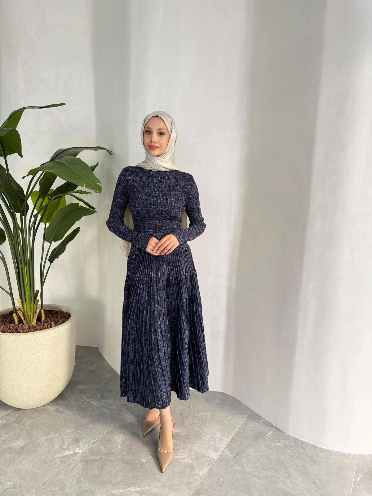 ELLA SİMLİ TRİKO ELBİSE (LACİVERT)