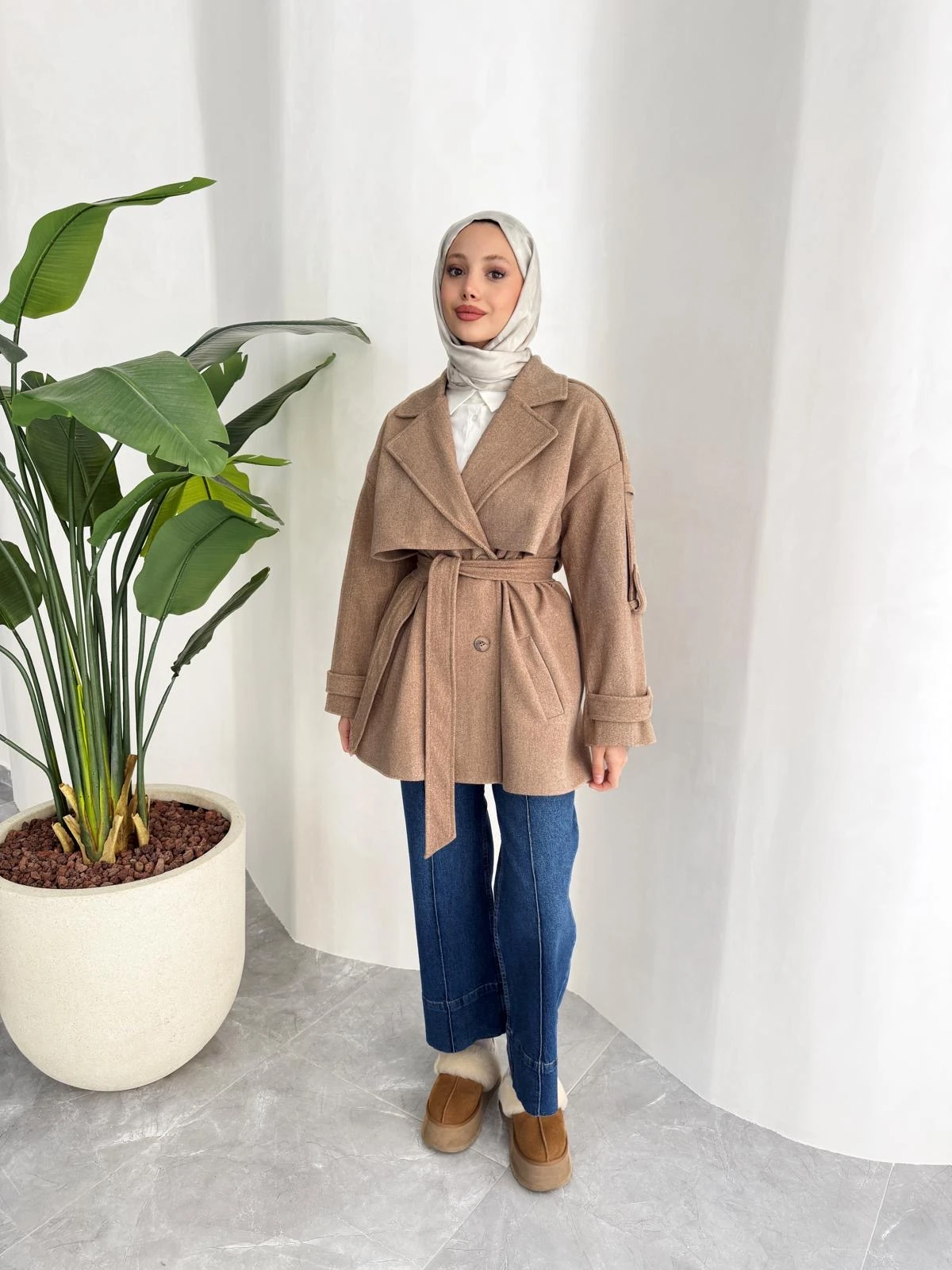 KISA OVERSİZE KAŞE KABAN (CAMEL)