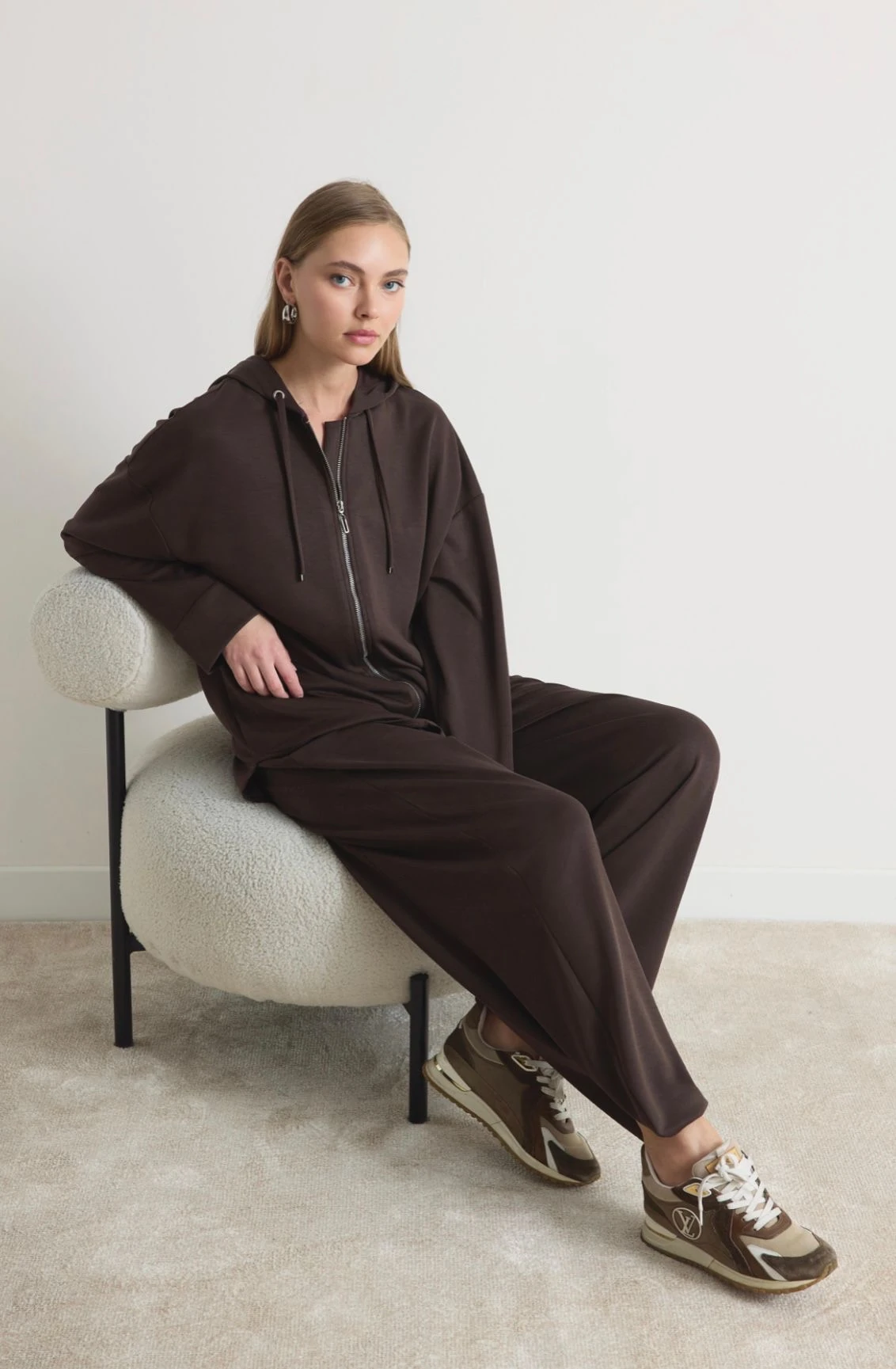 OYSHO KUMAŞ BASİC KAPÜŞONLU TAKIM (KAHVERENGİ) 