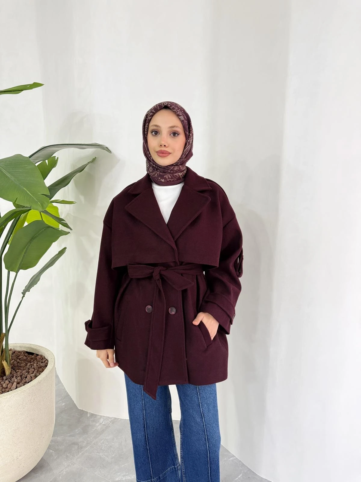 KISA OVERSİZE KAŞE KABAN (BORDO)