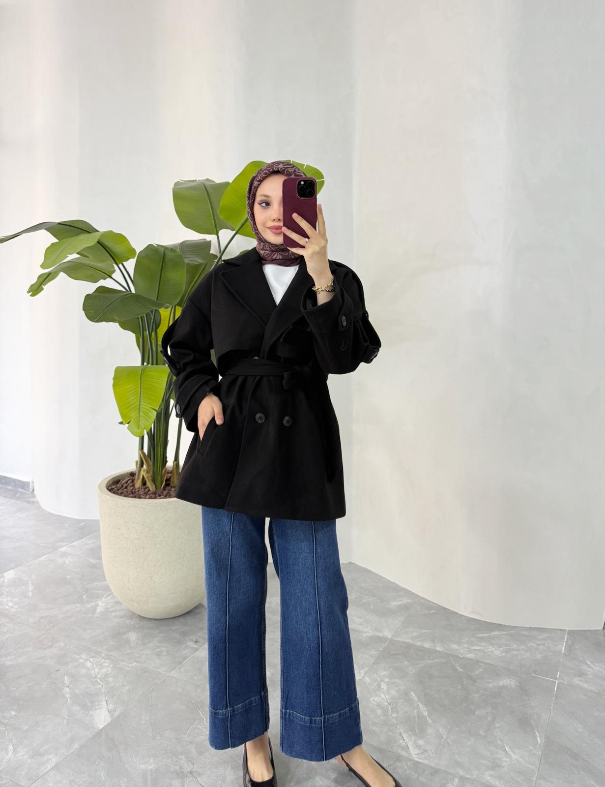 KISA OVERSİZE KAŞE KABAN (SİYAH)