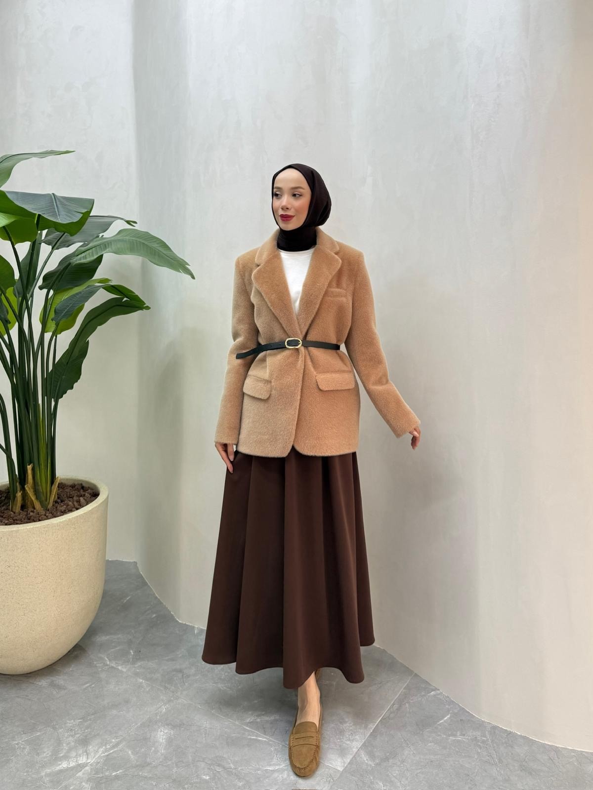 ALPAKA KEMERLİ CEKET (CAMEL)