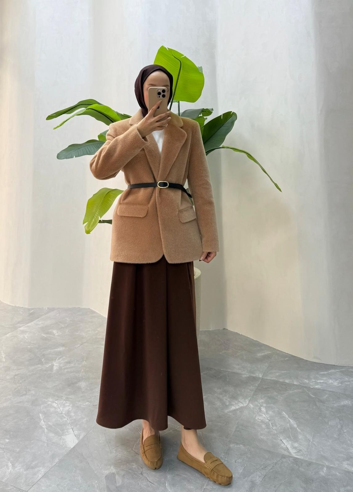 ALPAKA KEMERLİ CEKET (CAMEL)