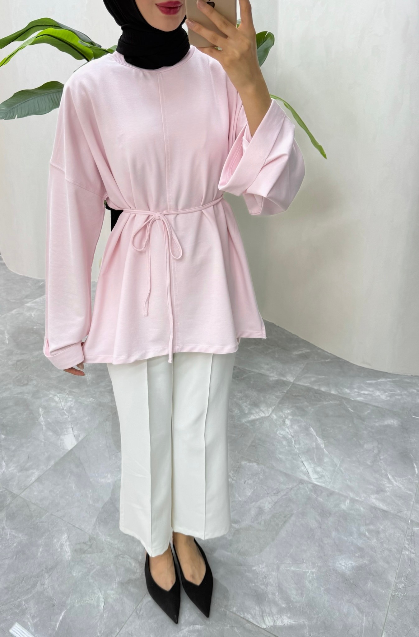 DİKİŞ DETAYLI YIRTMAÇLI SWEATSHİRT (PEMBE)