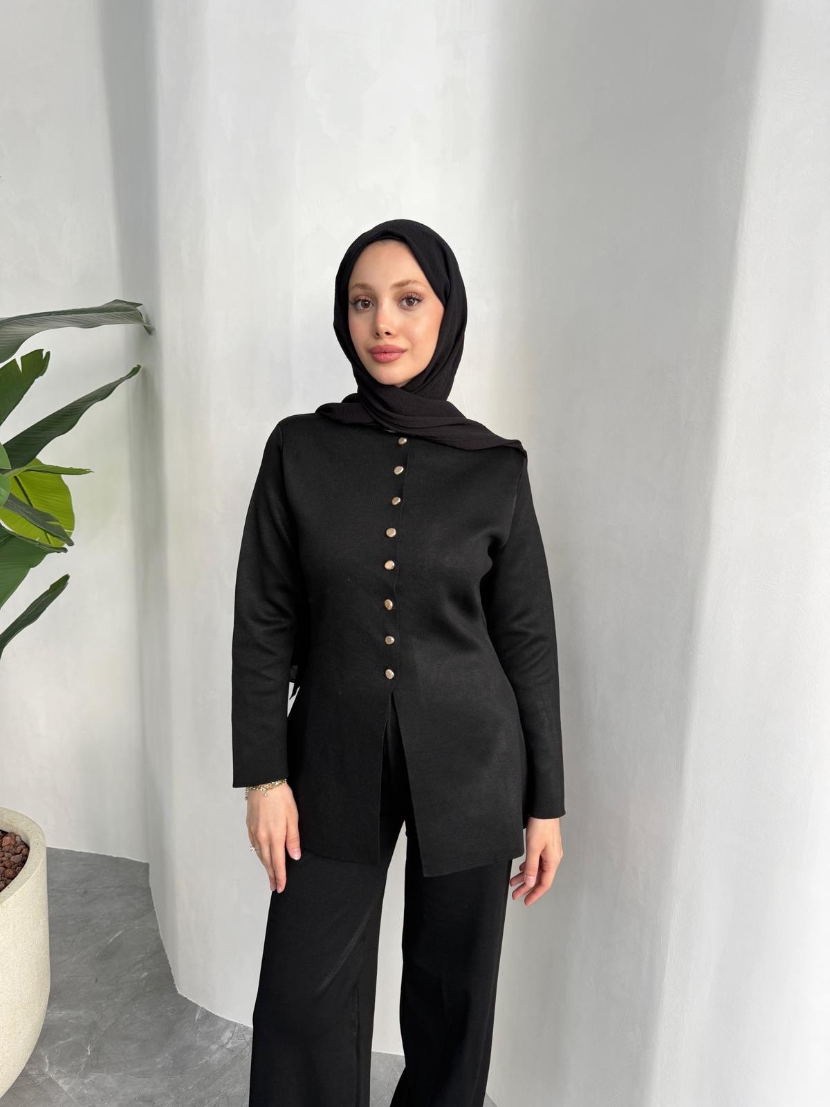 MERSERİZE PANTOLONLU TRİKO TAKIM (SİYAH)