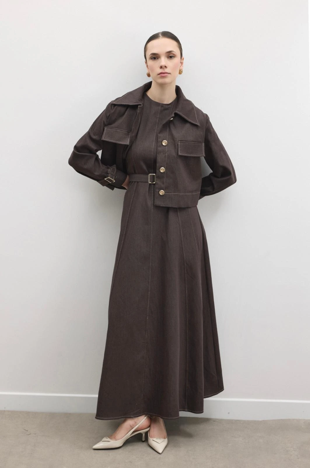 ARLEA KOT JİLE ELBİSE  (KAHVERENGİ)