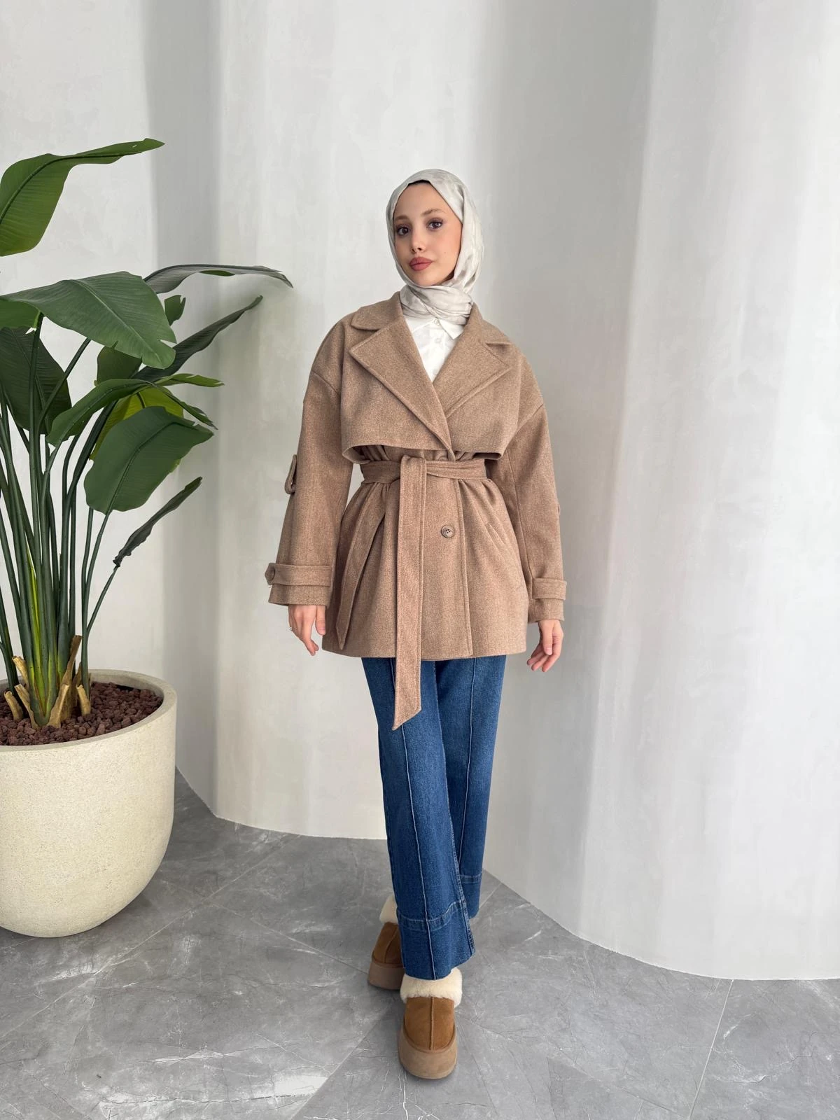 KISA OVERSİZE KAŞE KABAN (CAMEL)