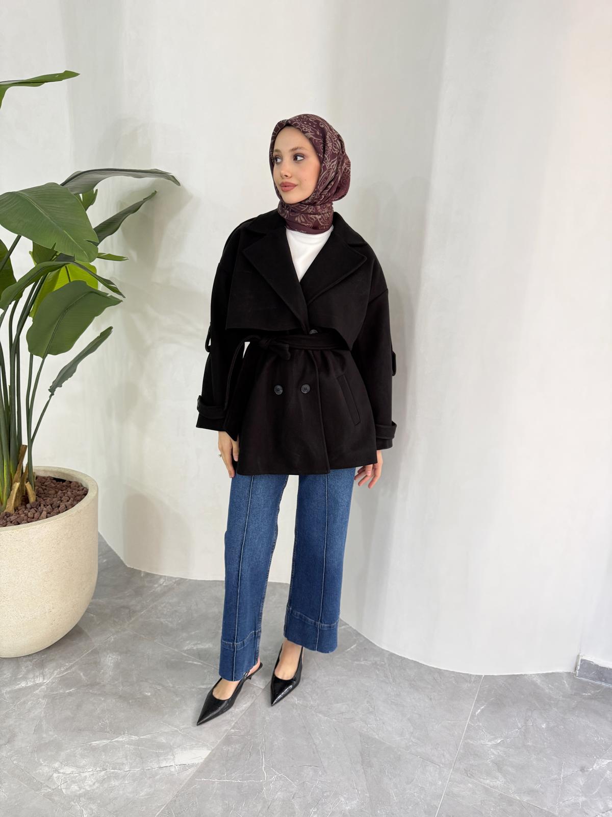 KISA OVERSİZE KAŞE KABAN (SİYAH)