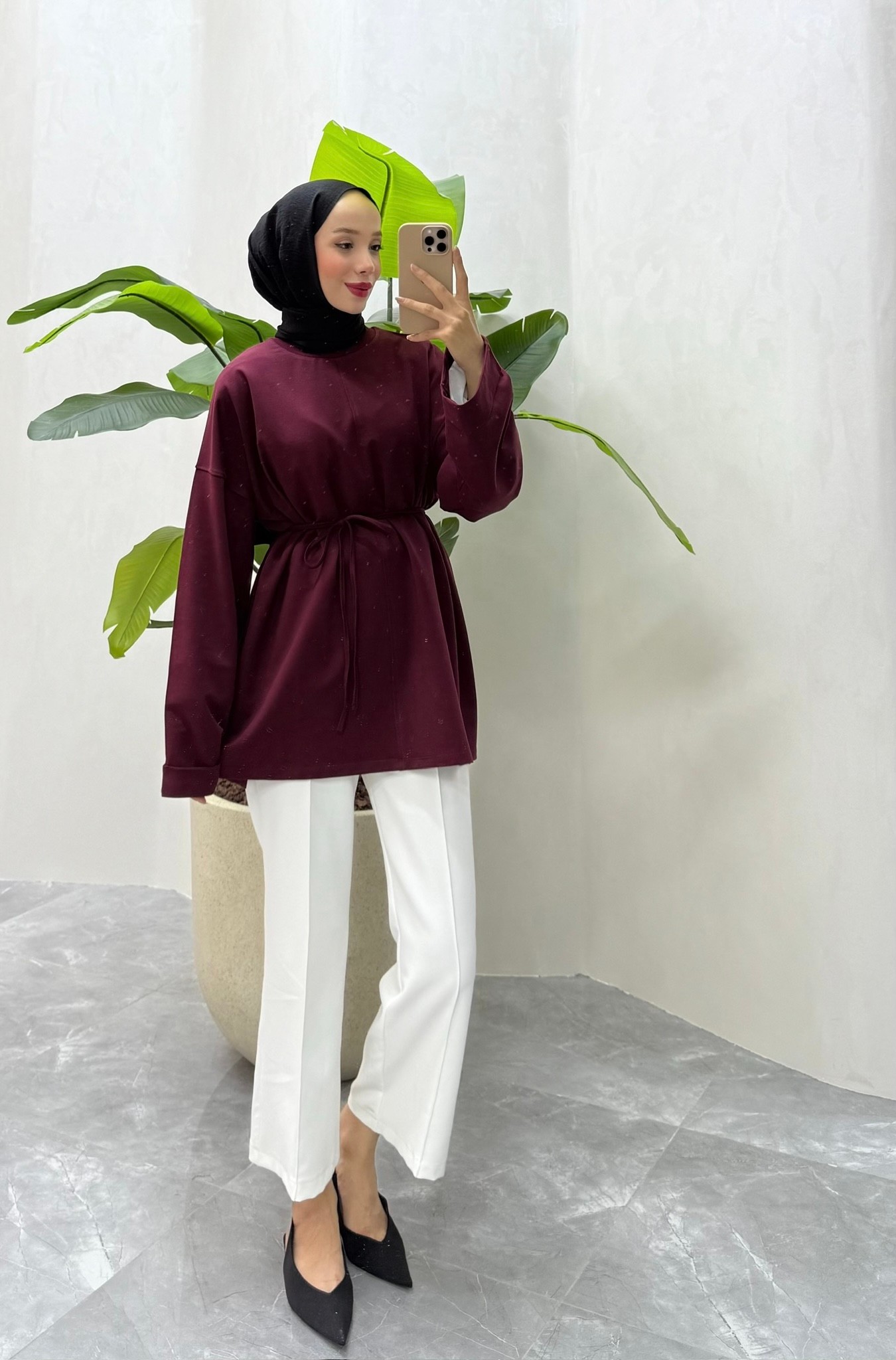 DİKİŞ DETAYLI YIRTMAÇLI SWEATSHİRT (BORDO)